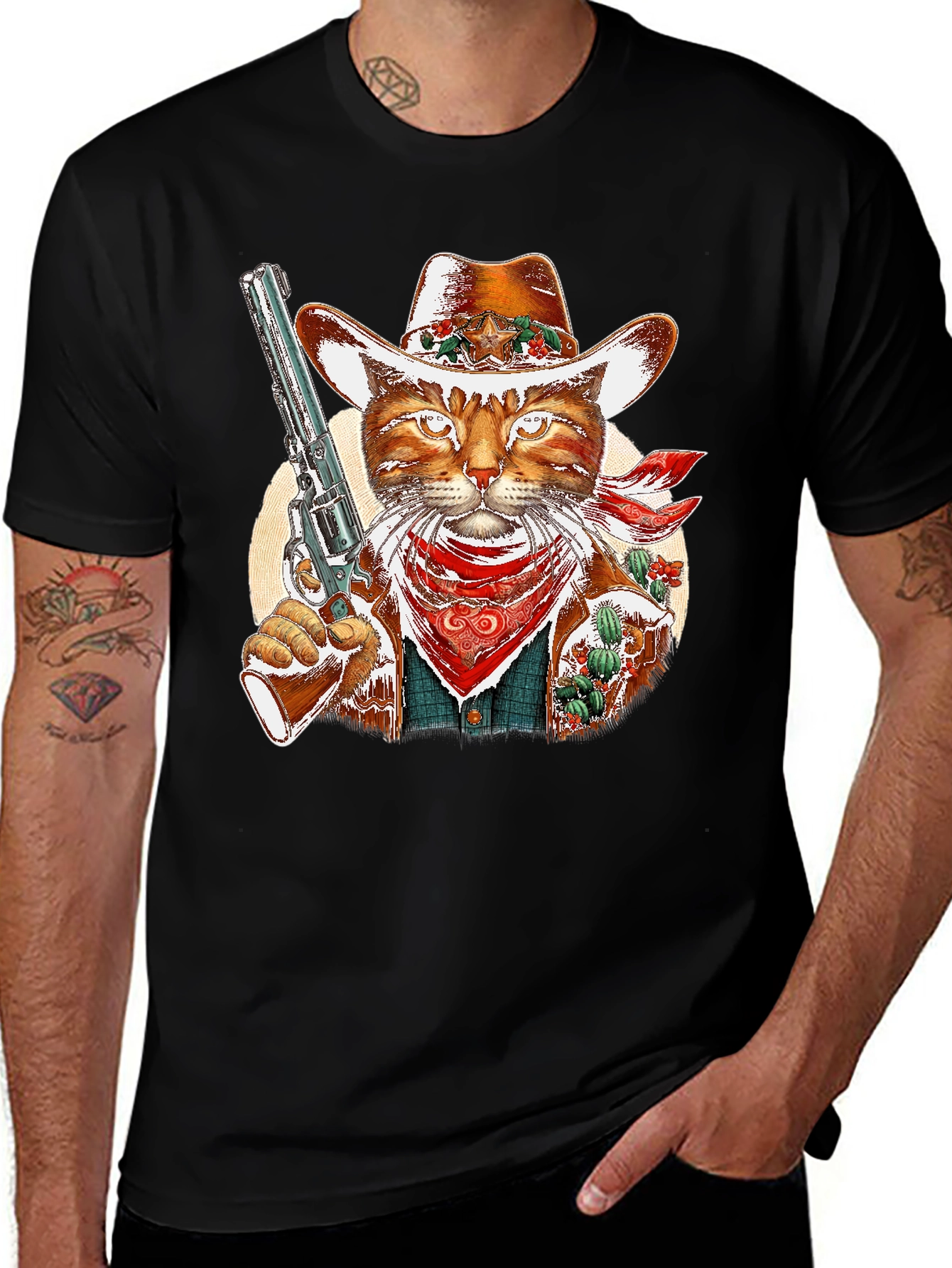 Cowboy Cat Graphic Tee - Western Style Unisex T-Shirt