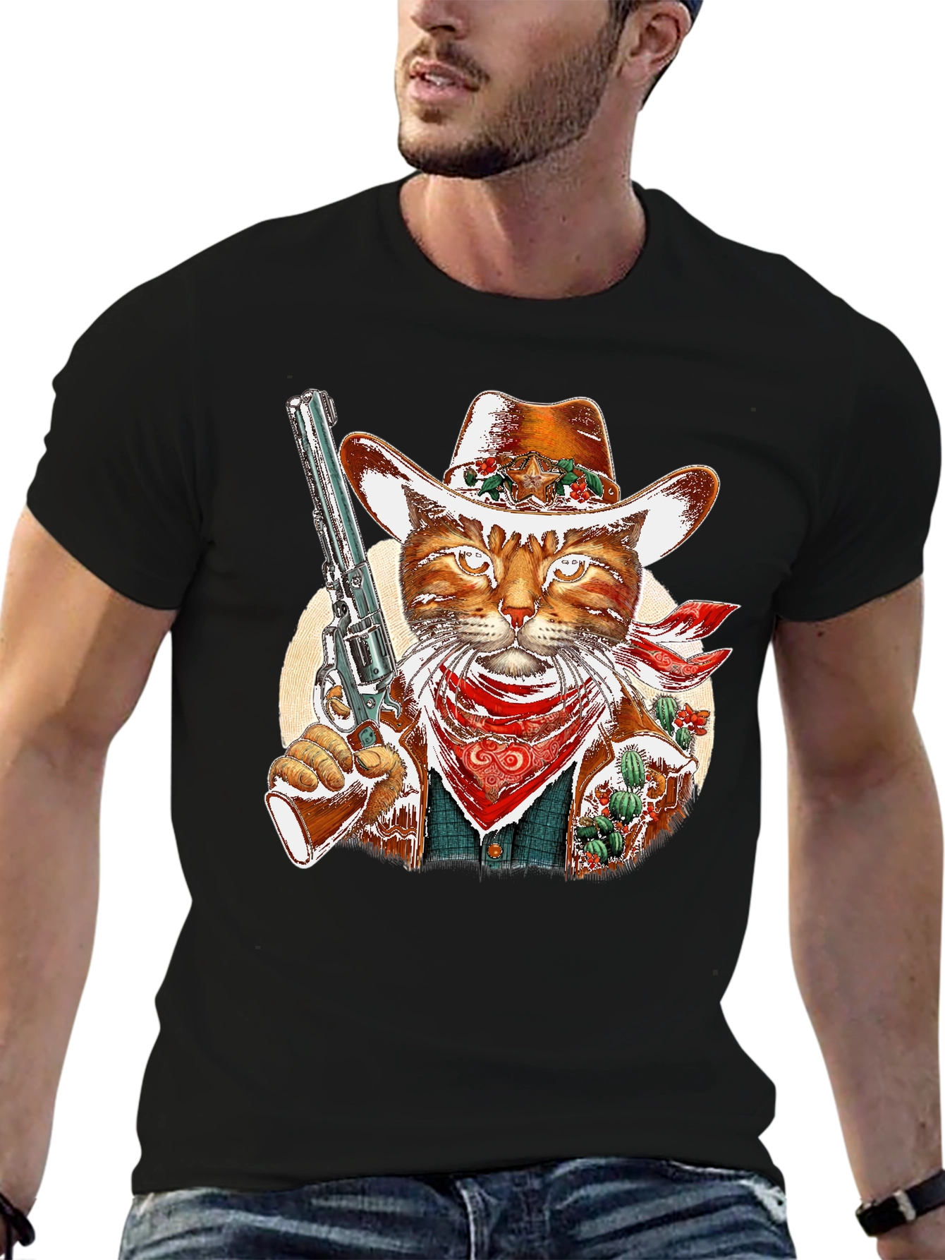 Cowboy Cat Graphic Tee - Western Style Unisex T-Shirt