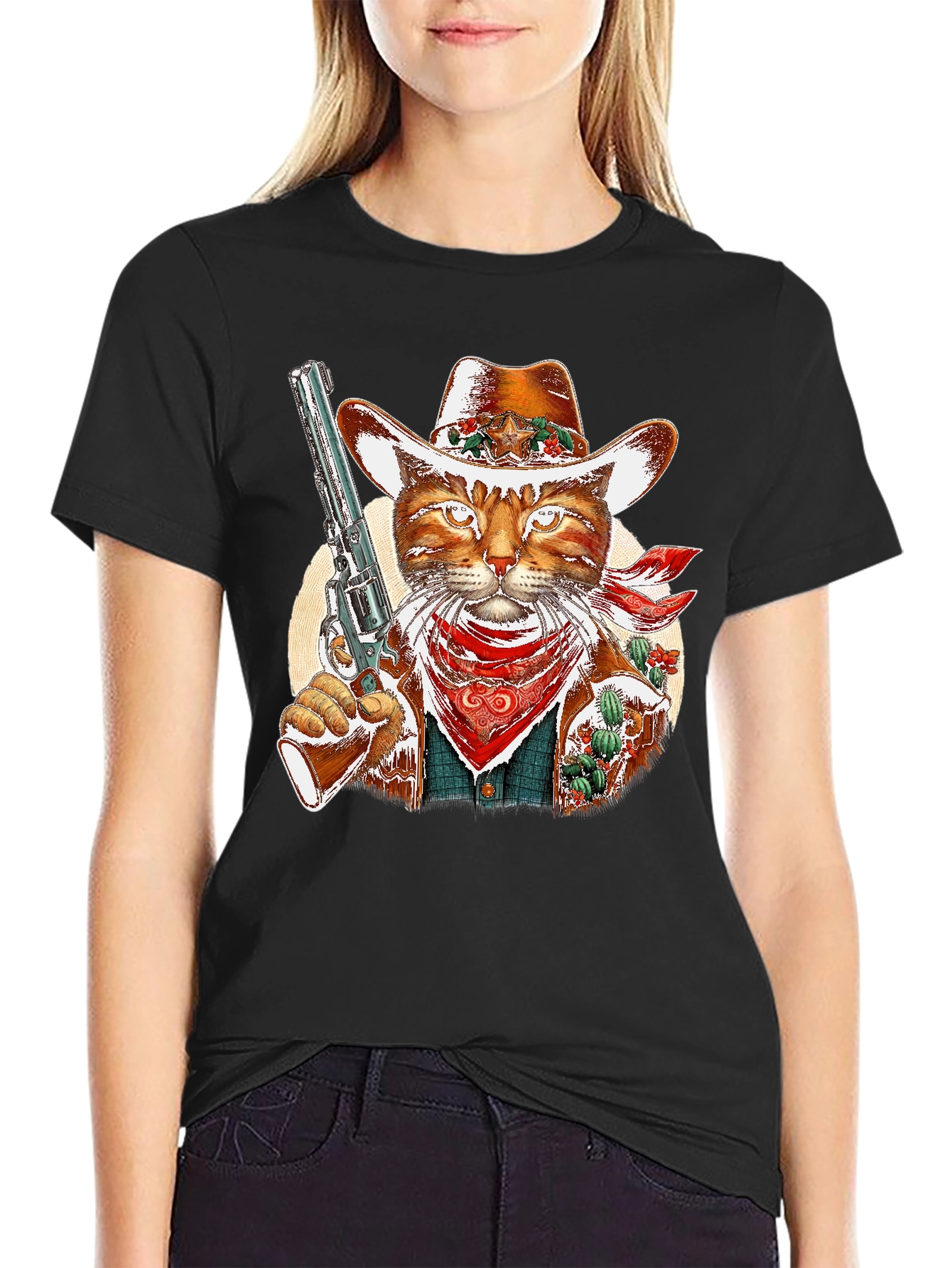 Cowboy Cat Graphic Tee - Western Style Unisex T-Shirt