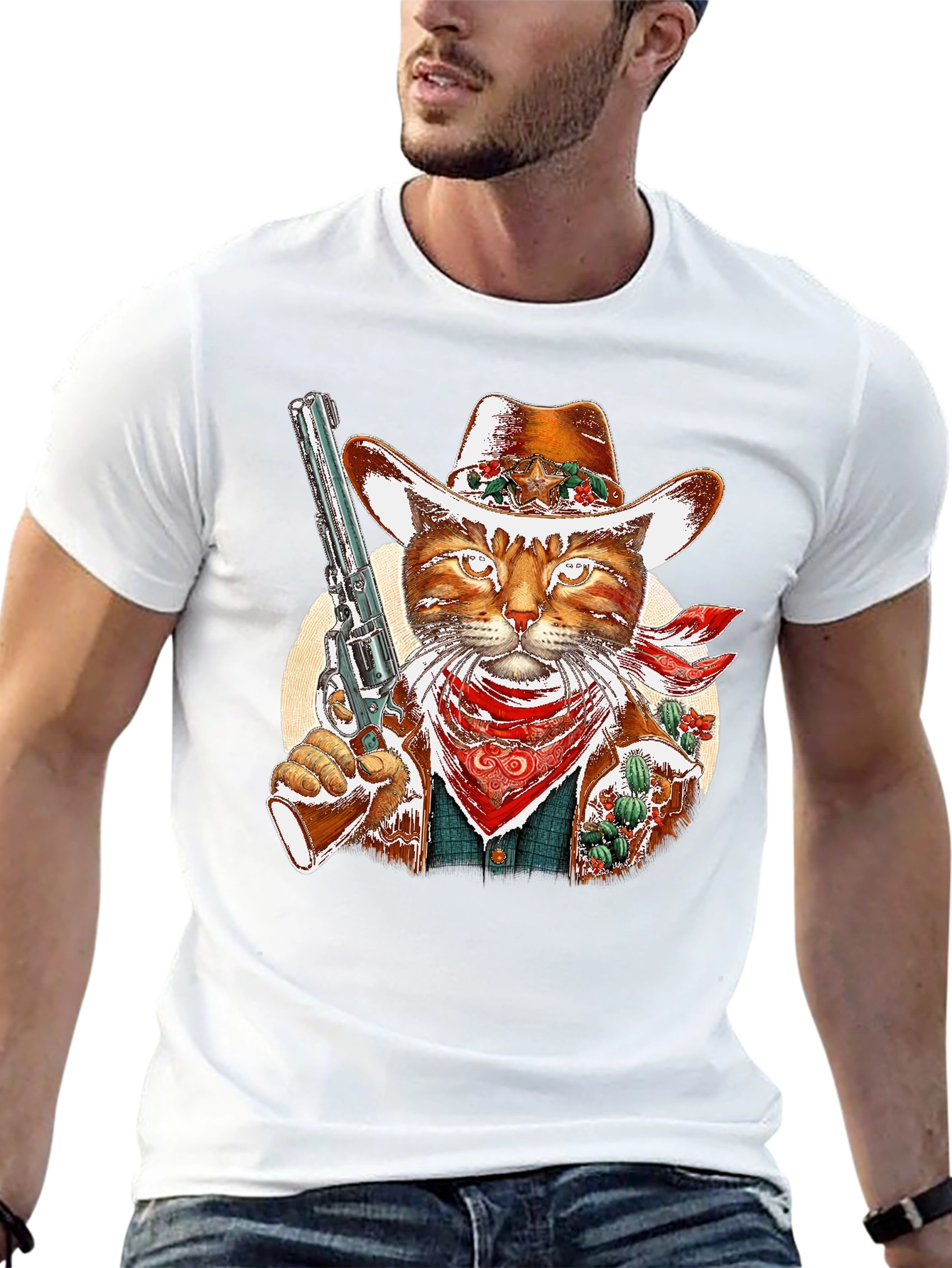 Cowboy Cat Graphic Tee - Western Style Unisex T-Shirt
