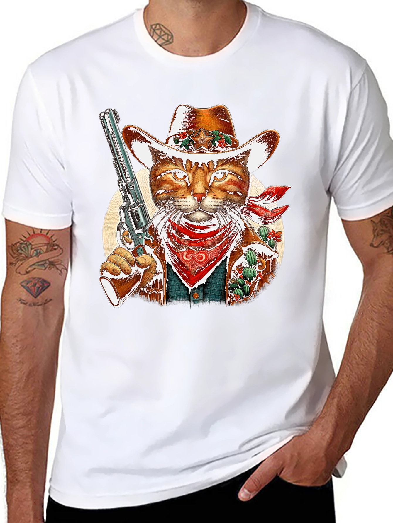 Cowboy Cat Graphic Tee - Western Style Unisex T-Shirt