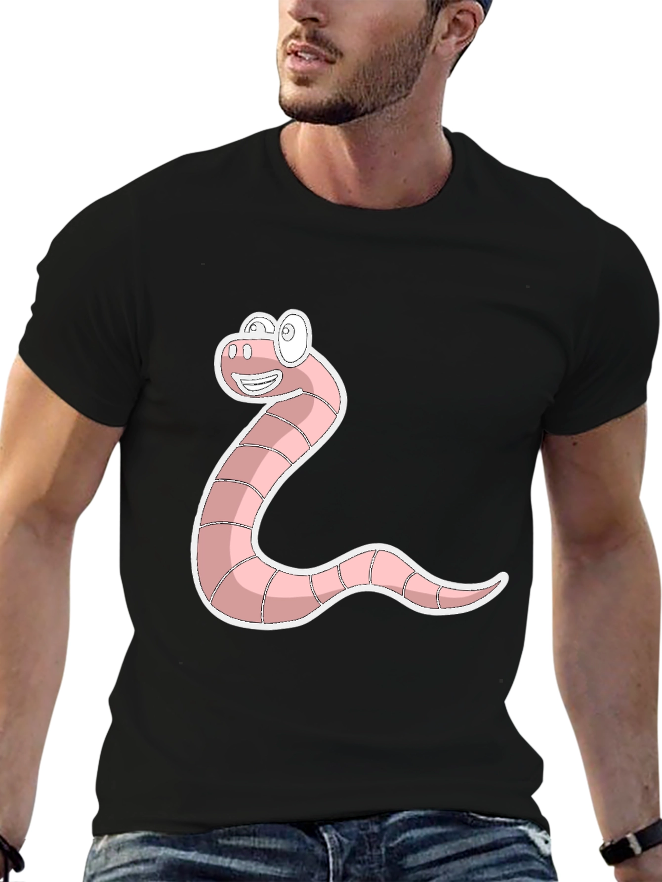 Funny Worm Graphic Tee - Black Cotton T-Shirt