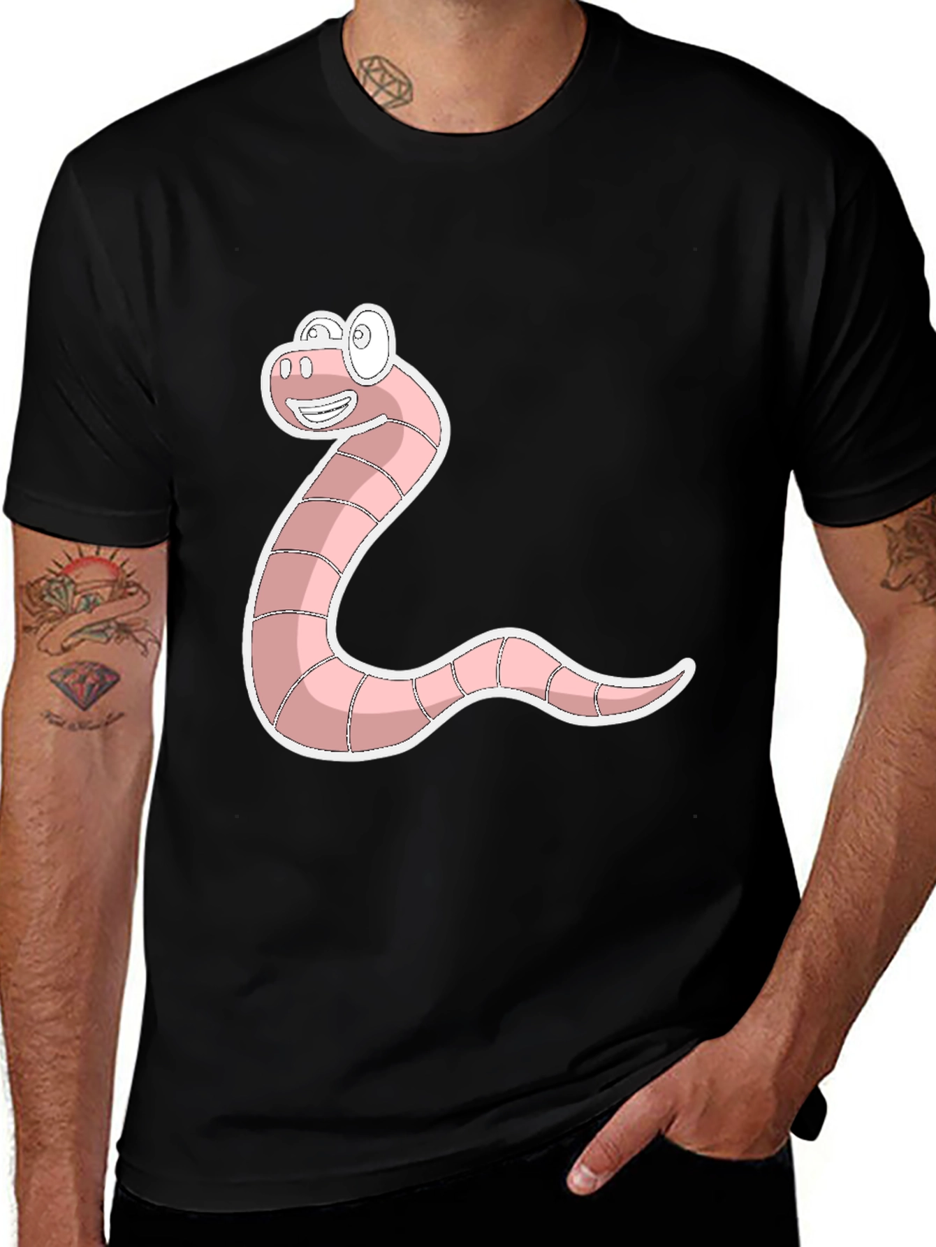 Funny Worm Graphic Tee - Black Cotton T-Shirt