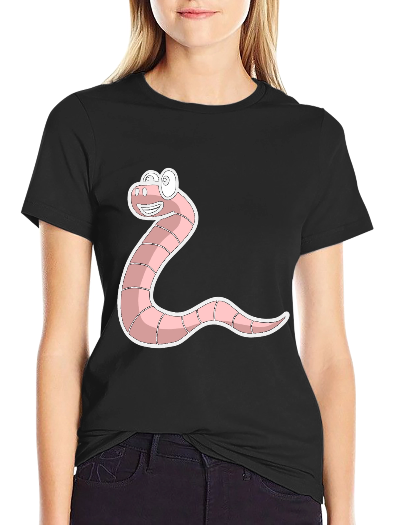 Funny Worm Graphic Tee - Black Cotton T-Shirt