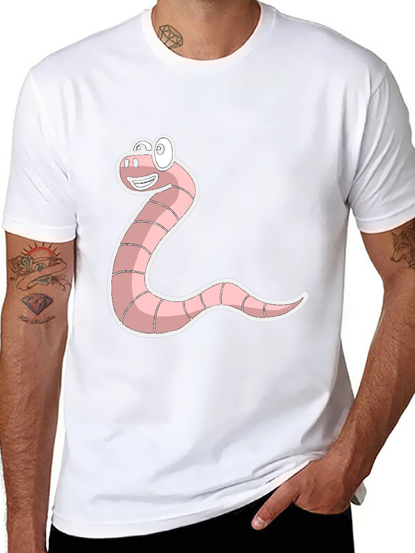 Funny Worm Graphic Tee - Black Cotton T-Shirt