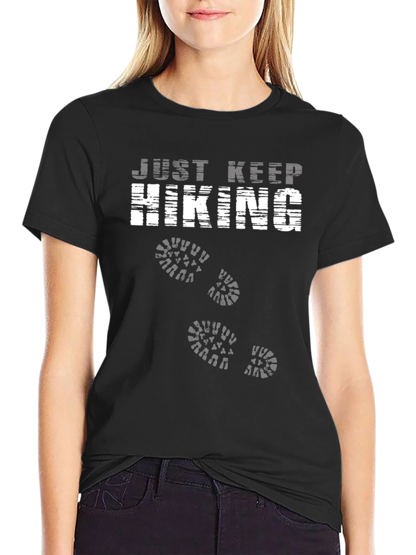 Just Keep Hiking Graphic Tee - Black