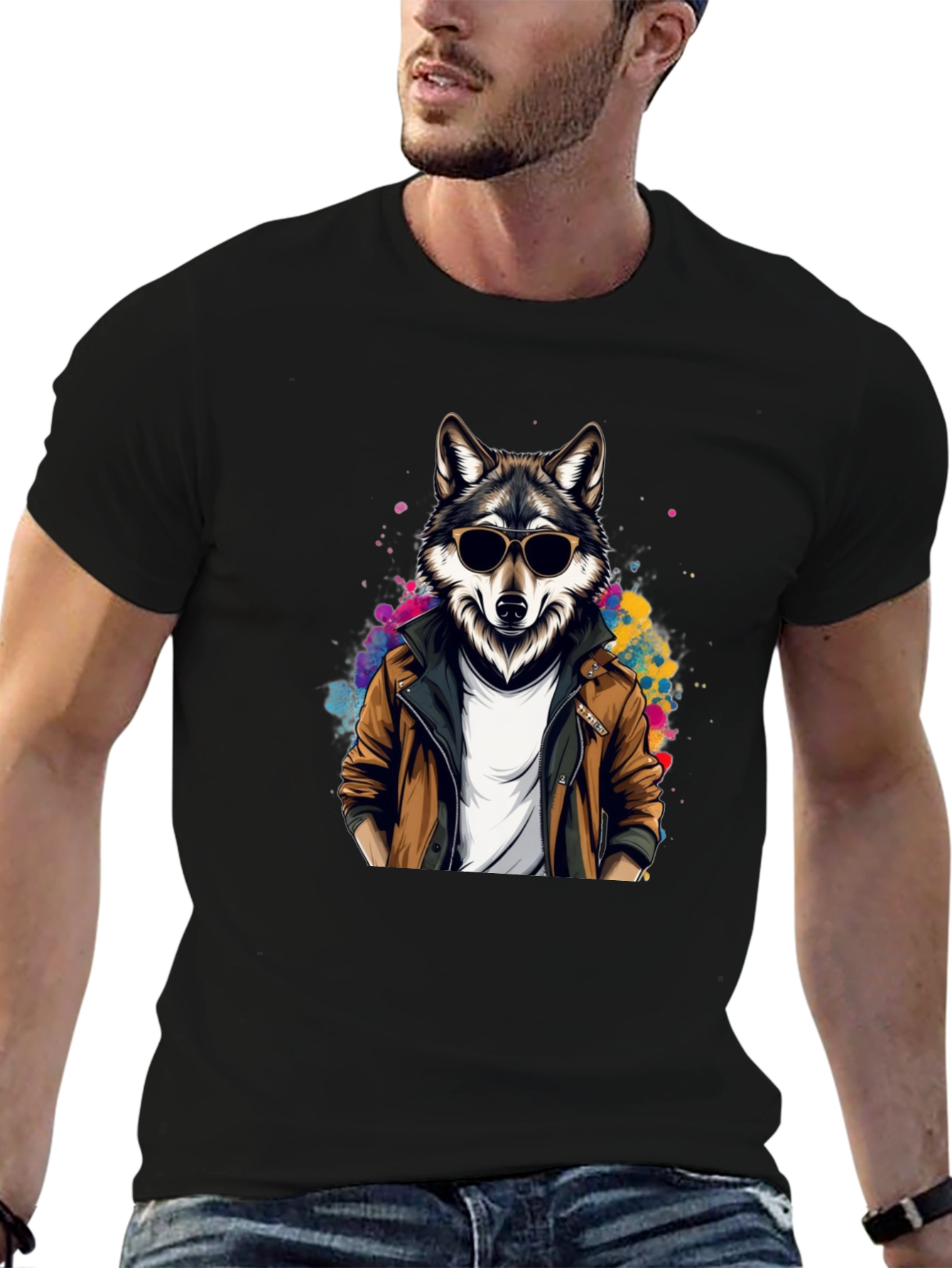Cool Wolf in Leather Jacket T-Shirt