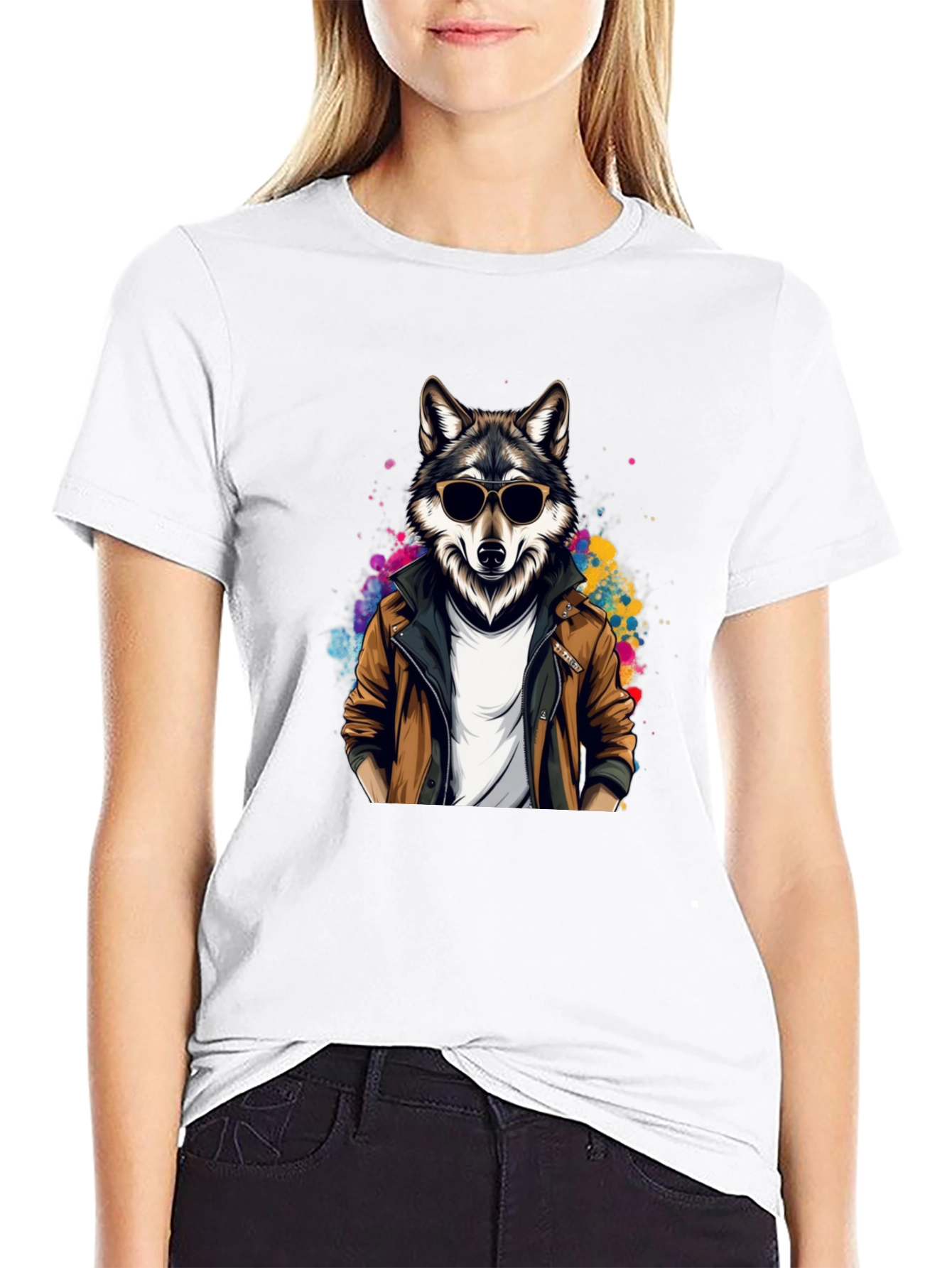 Cool Wolf in Leather Jacket T-Shirt