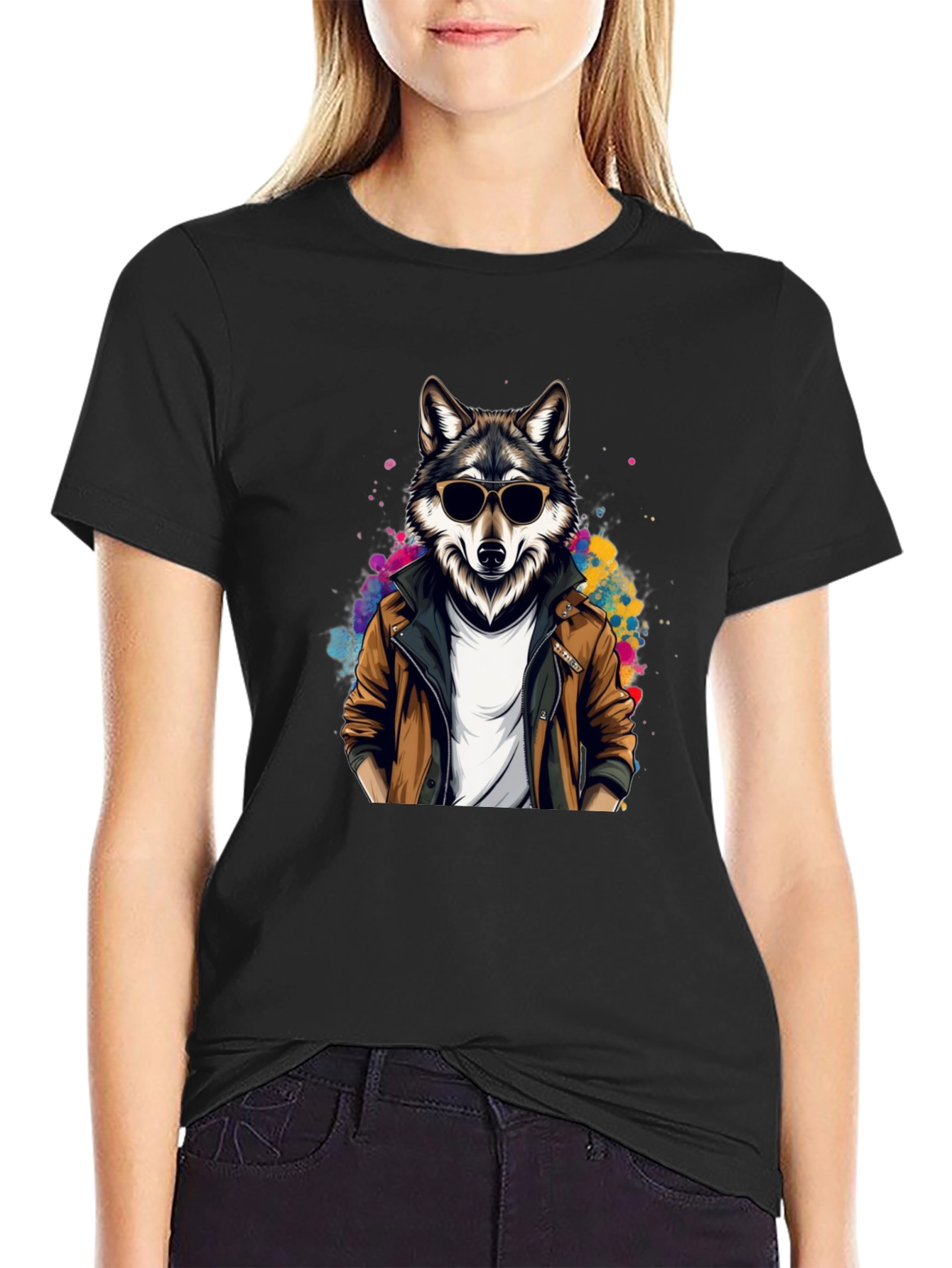 Cool Wolf in Leather Jacket T-Shirt
