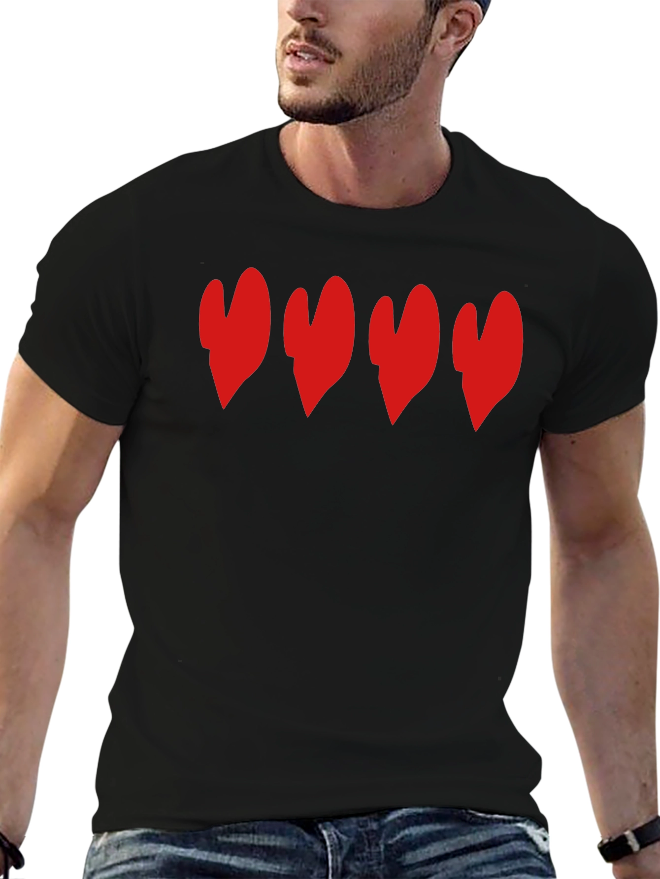 Heart Row Graphic T-Shirt - Casual Comfort
