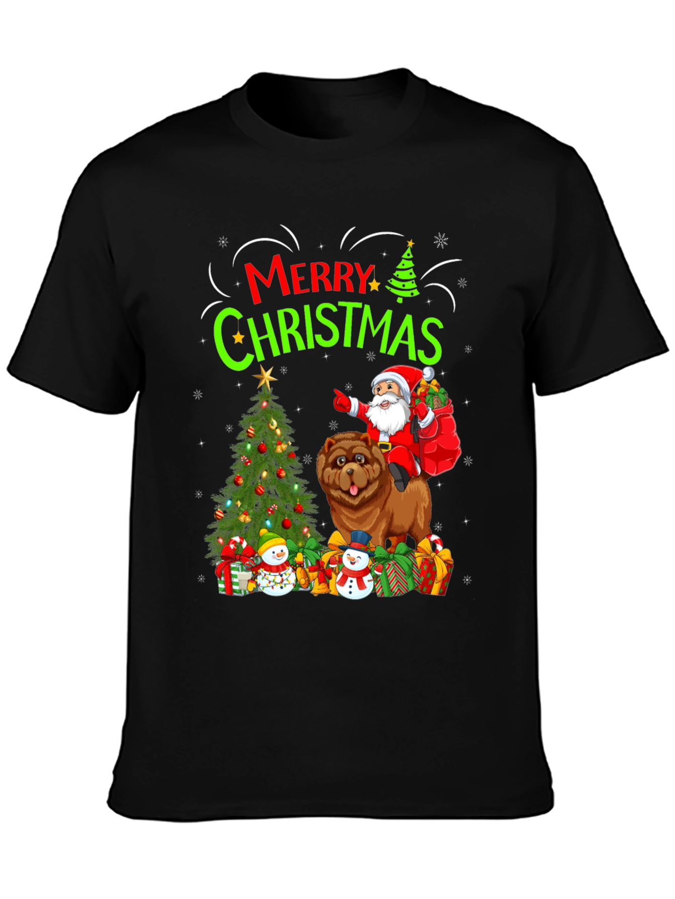 Festive Christmas T-Shirt with Santa and Chow Chow Dog
