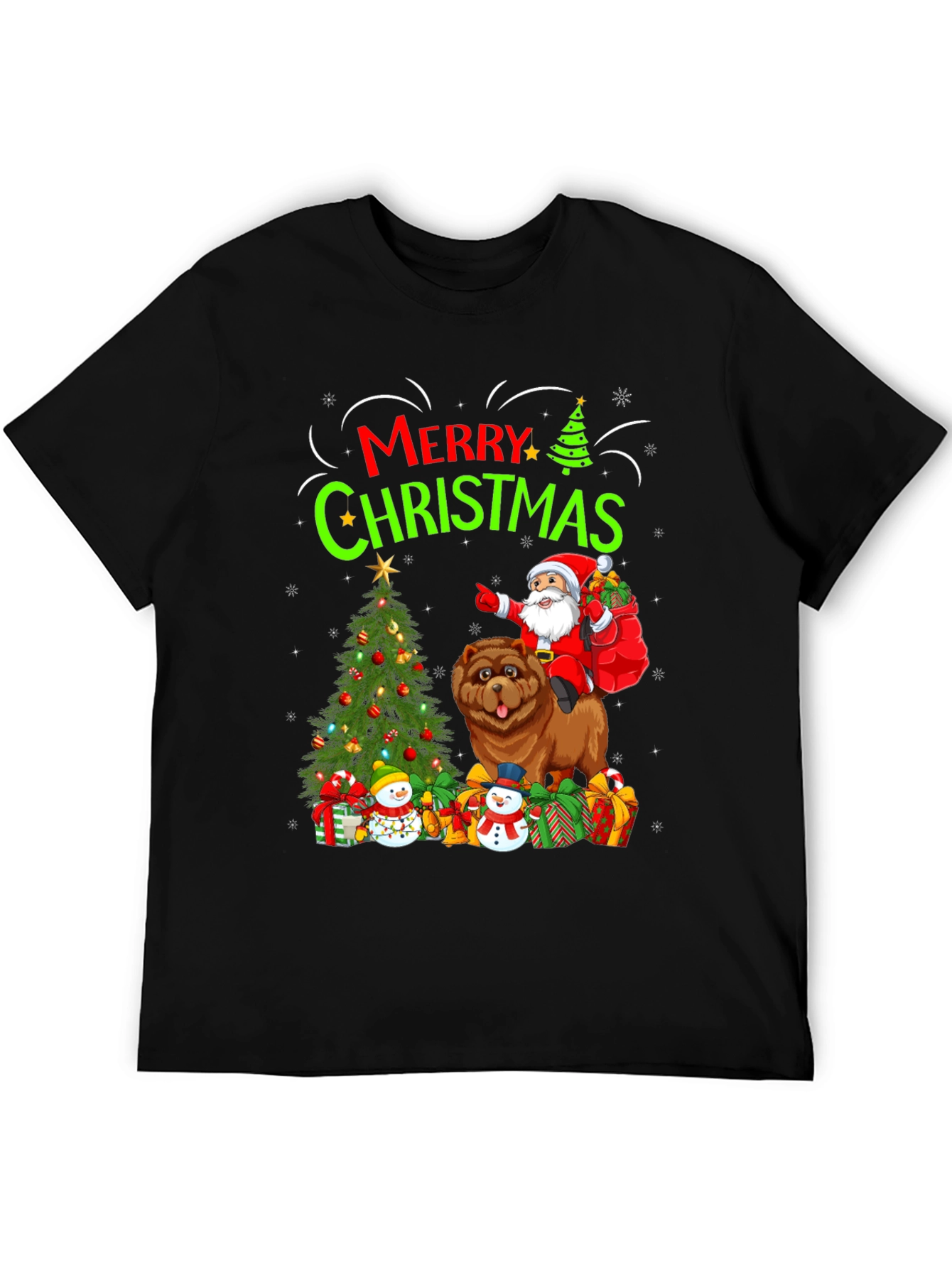 Festive Christmas T-Shirt with Santa and Chow Chow Dog