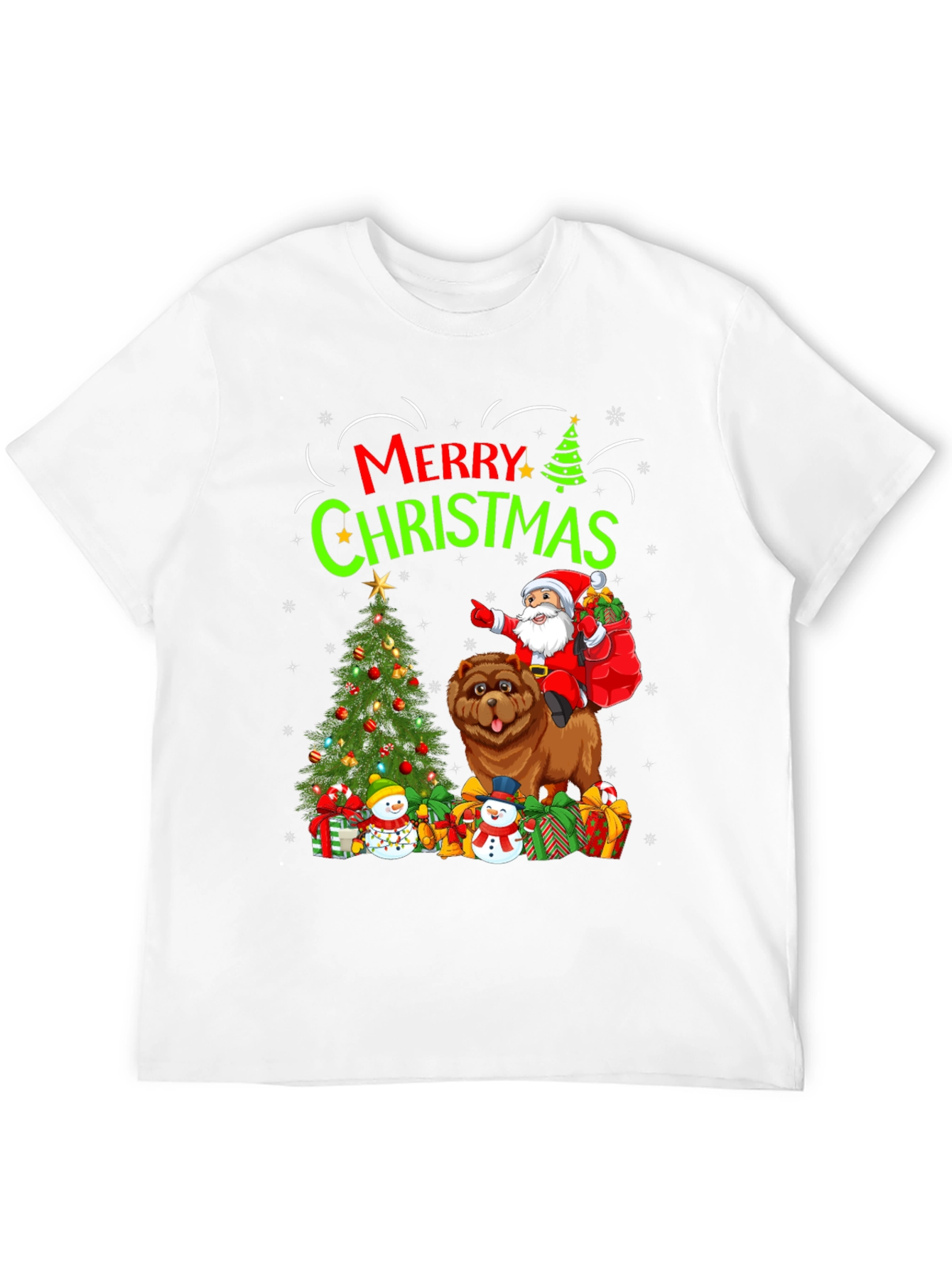 Festive Christmas T-Shirt with Santa and Chow Chow Dog