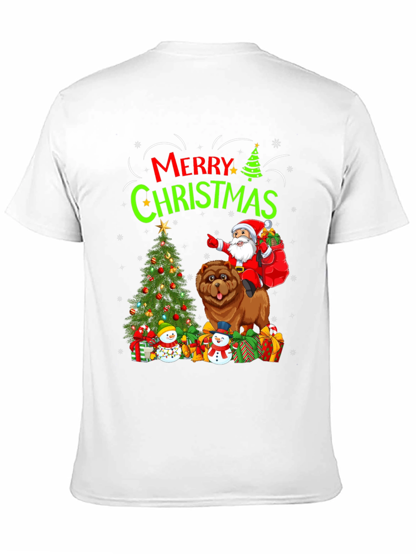 Festive Christmas T-Shirt with Santa and Chow Chow Dog