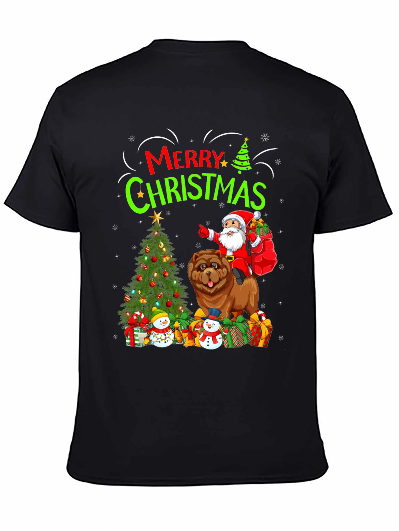 Festive Christmas T-Shirt with Santa and Chow Chow Dog