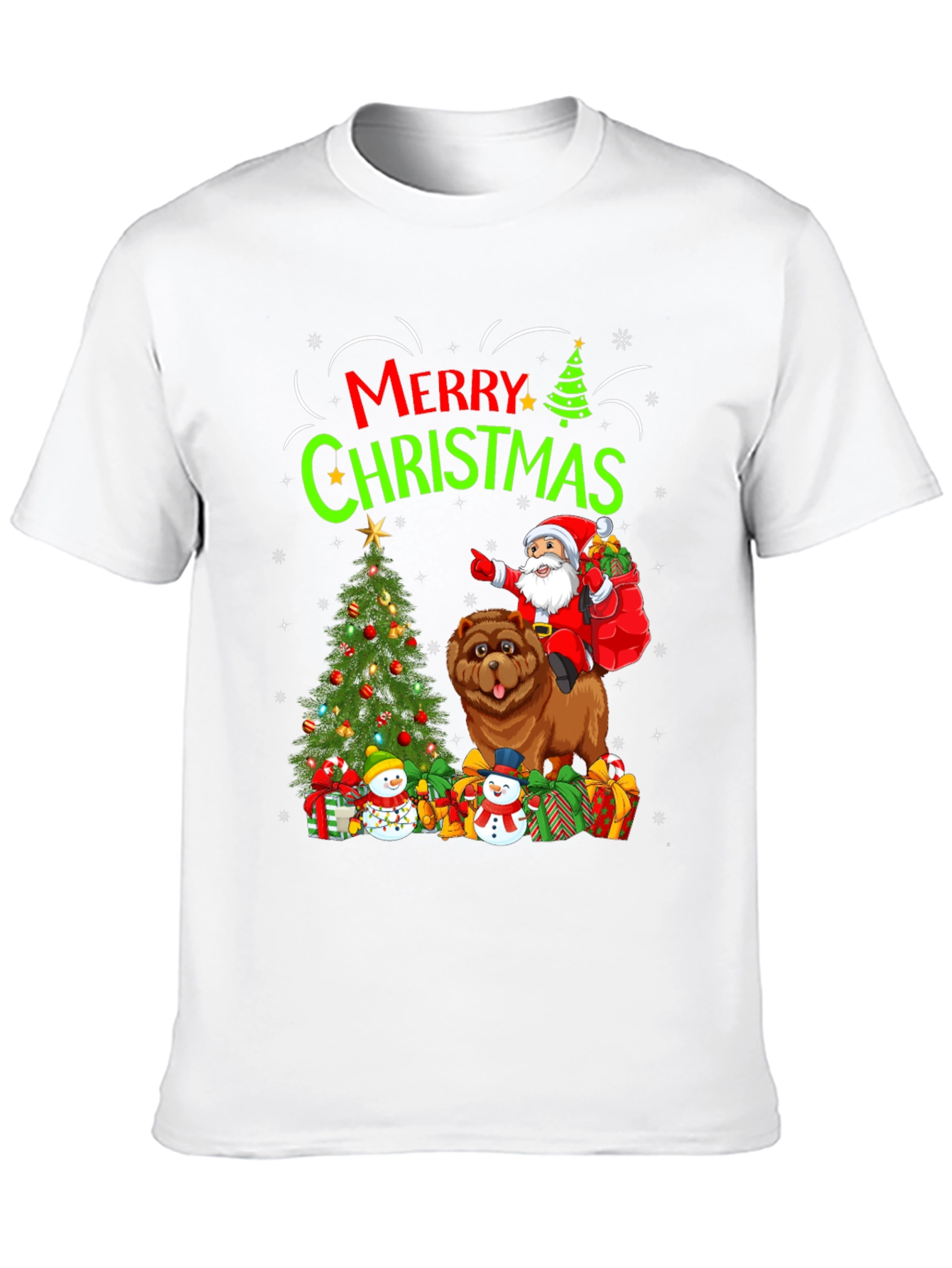 Festive Christmas T-Shirt with Santa and Chow Chow Dog