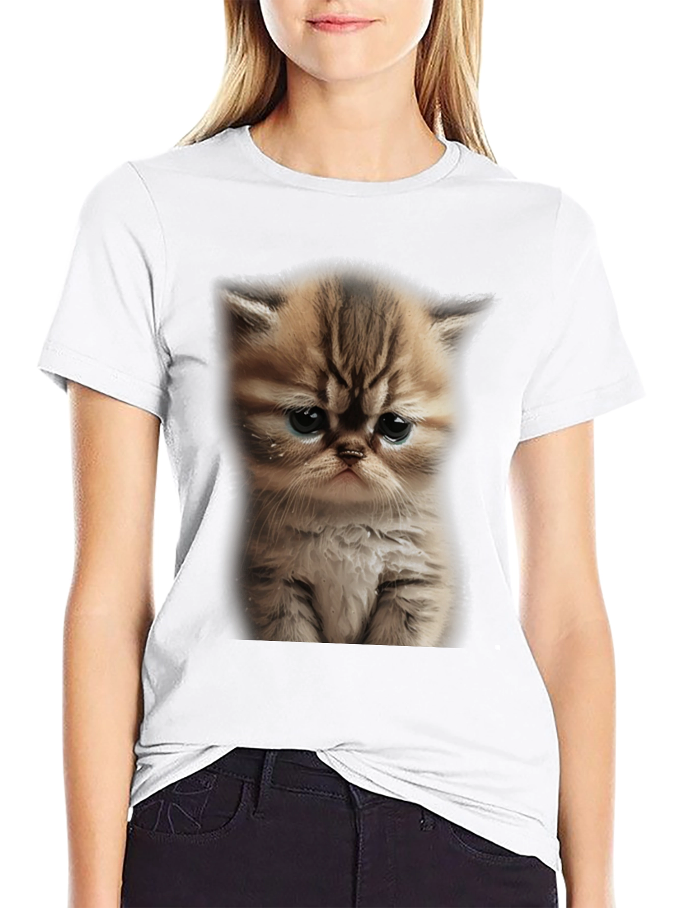 Sad Cat Graphic Tee - Black T-Shirt
