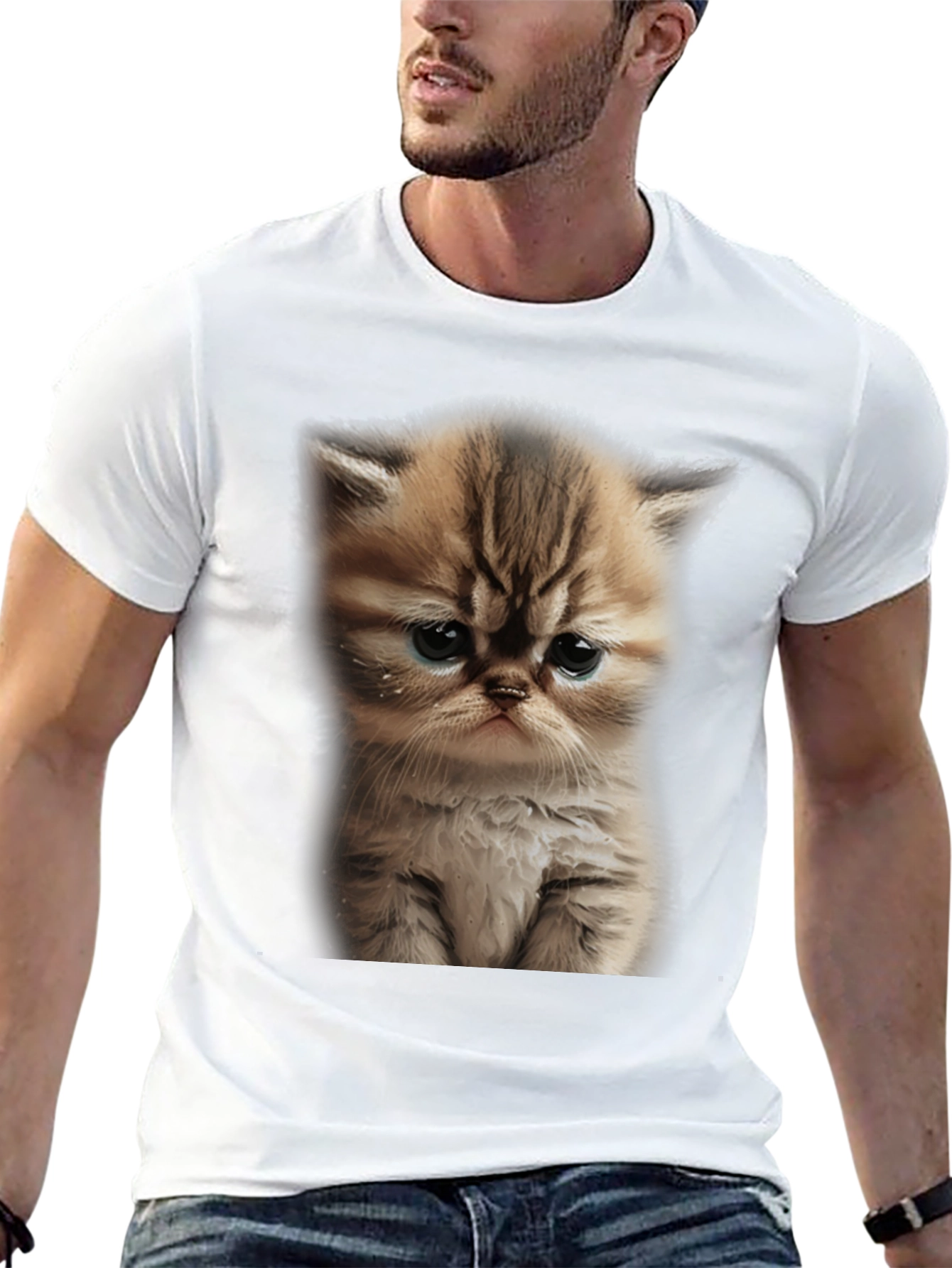 Sad Cat Graphic Tee - Black T-Shirt