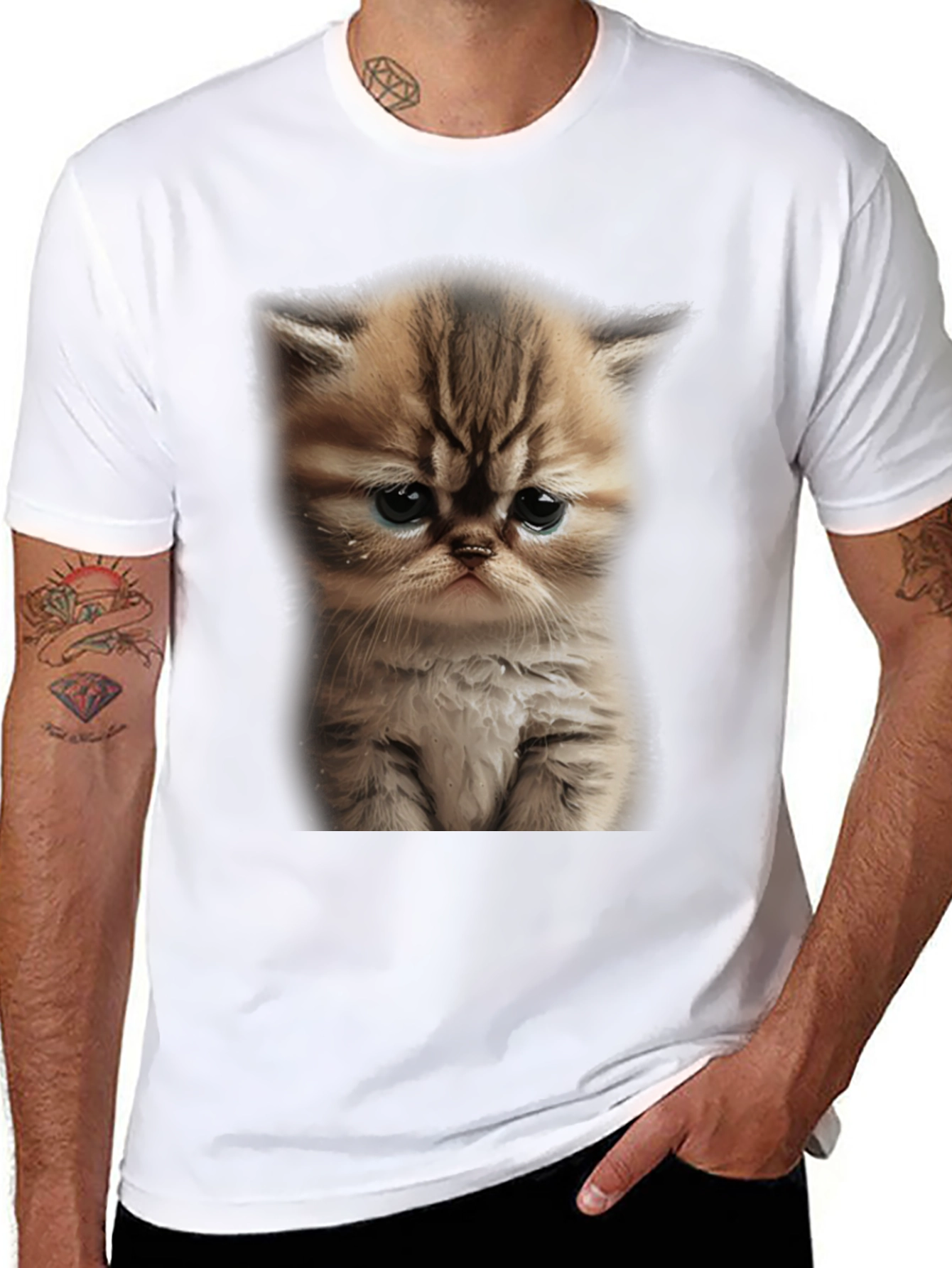 Sad Cat Graphic Tee - Black T-Shirt