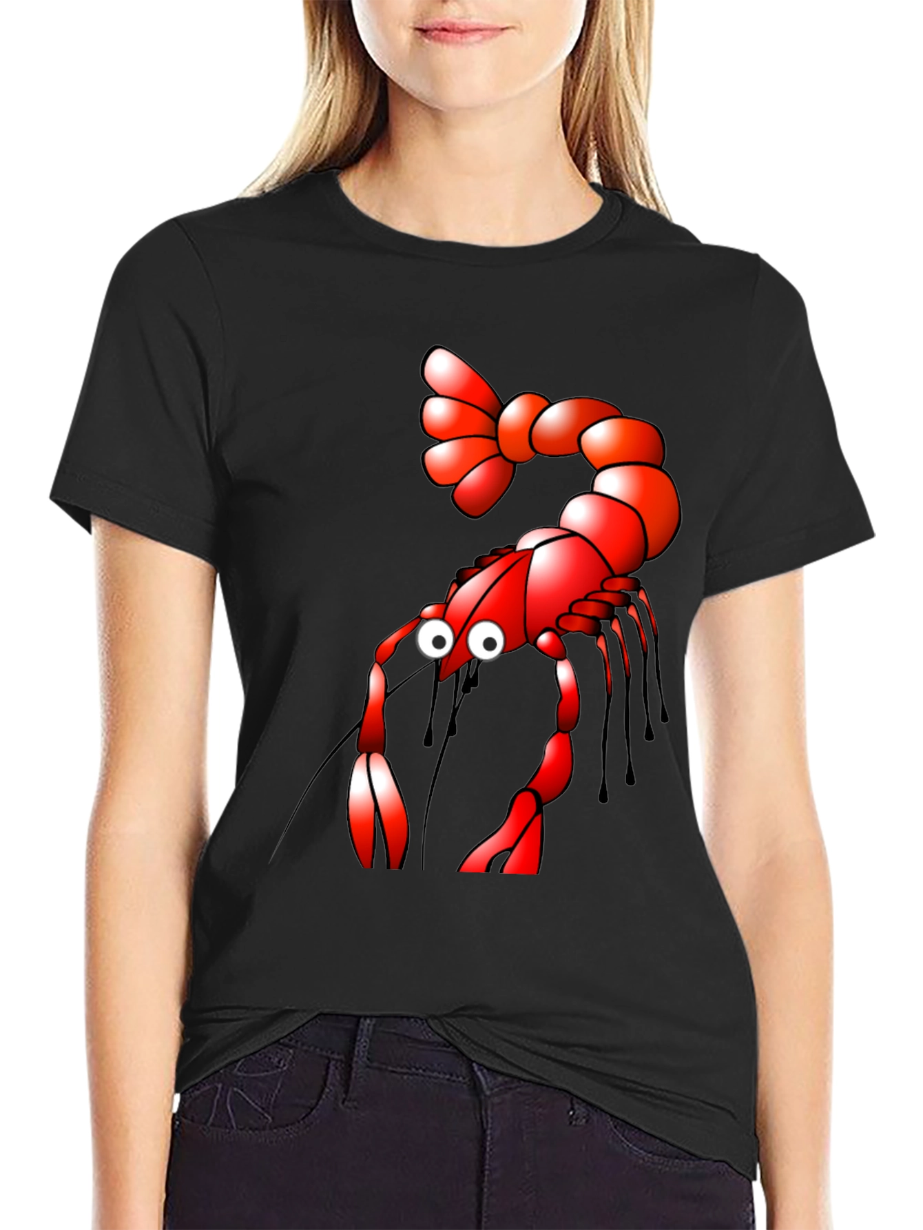 Shrimp Cartoon Graphic Tee - Black