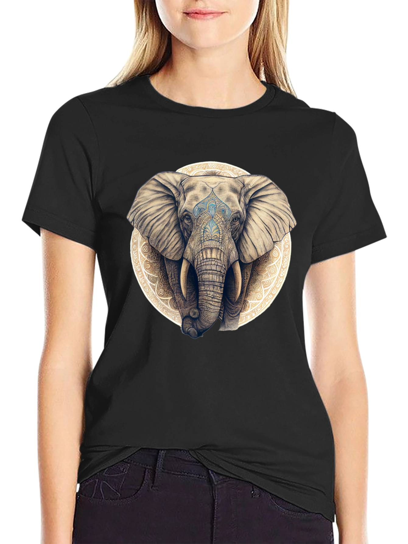 Elephant Mandala Graphic Tee - Black