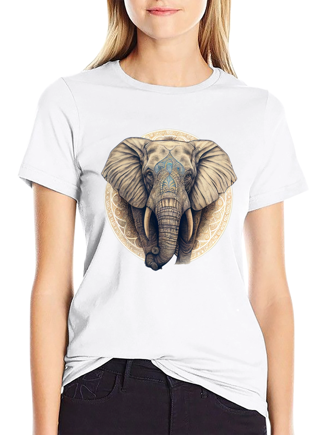 Elephant Mandala Graphic Tee - Black