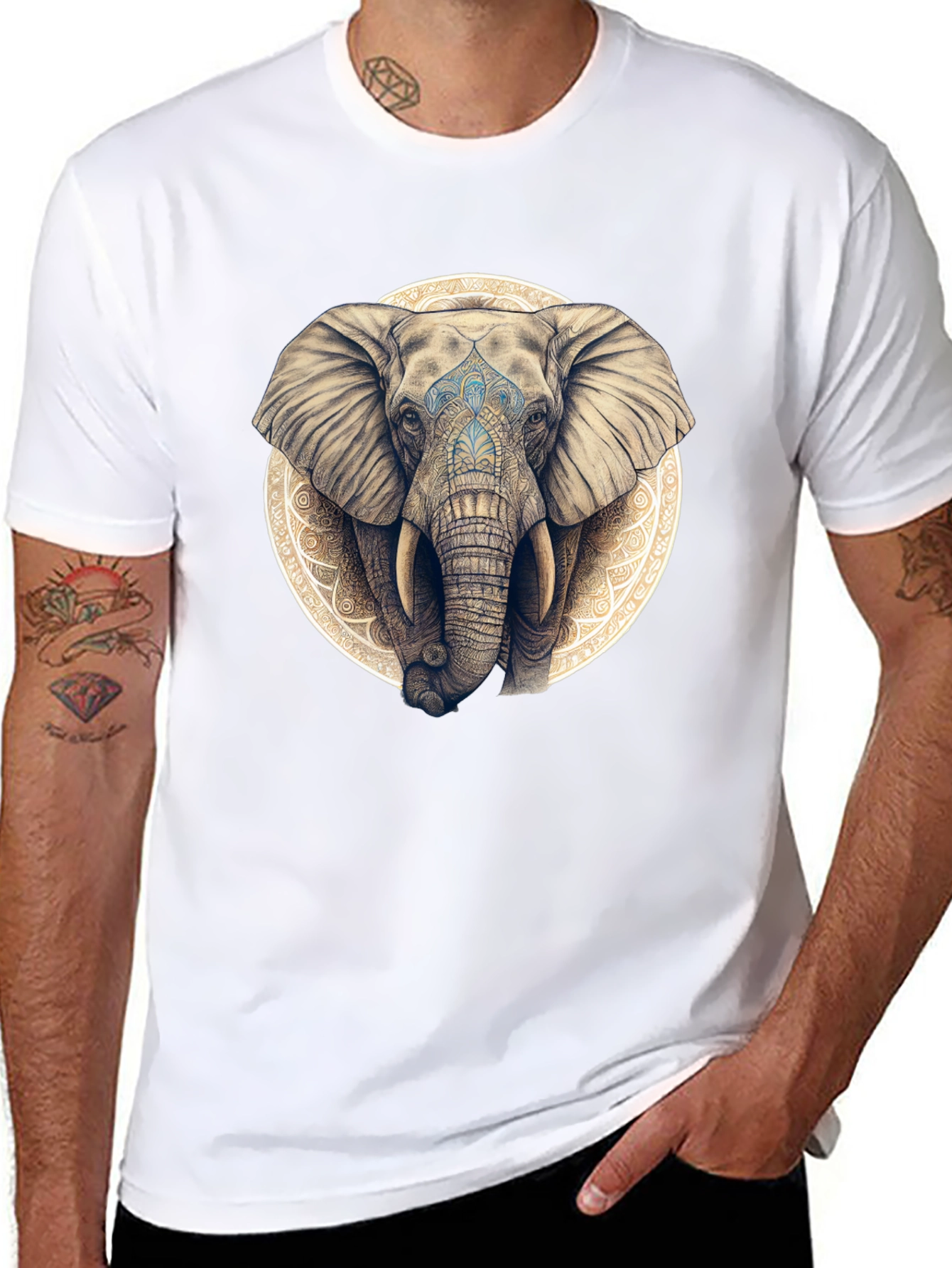 Elephant Mandala Graphic Tee - Black