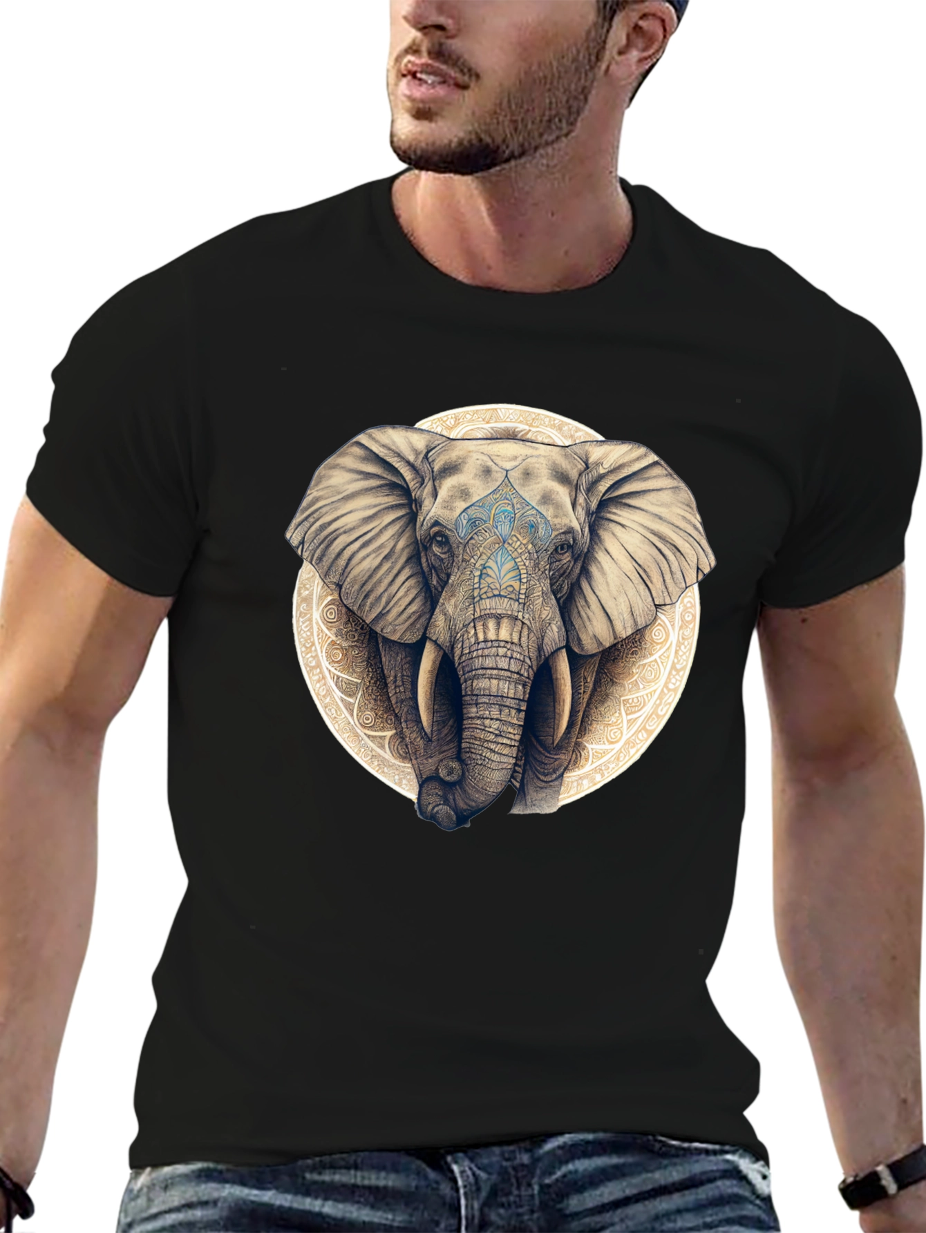 Elephant Mandala Graphic Tee - Black