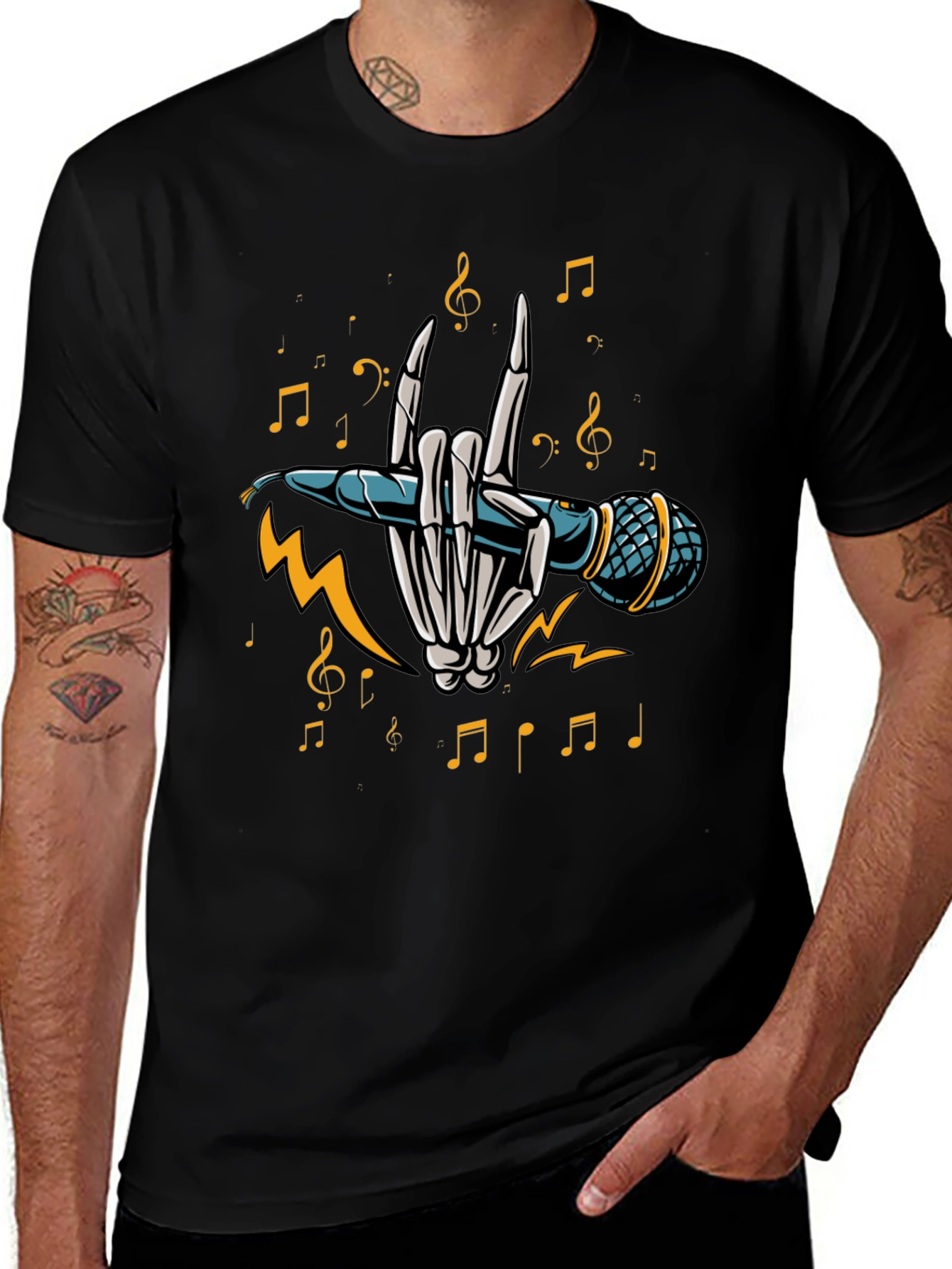 Rock On Skeleton Hand Holding Microphone T-Shirt