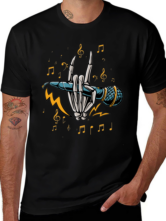 Rock On Skeleton Hand Holding Microphone T-Shirt