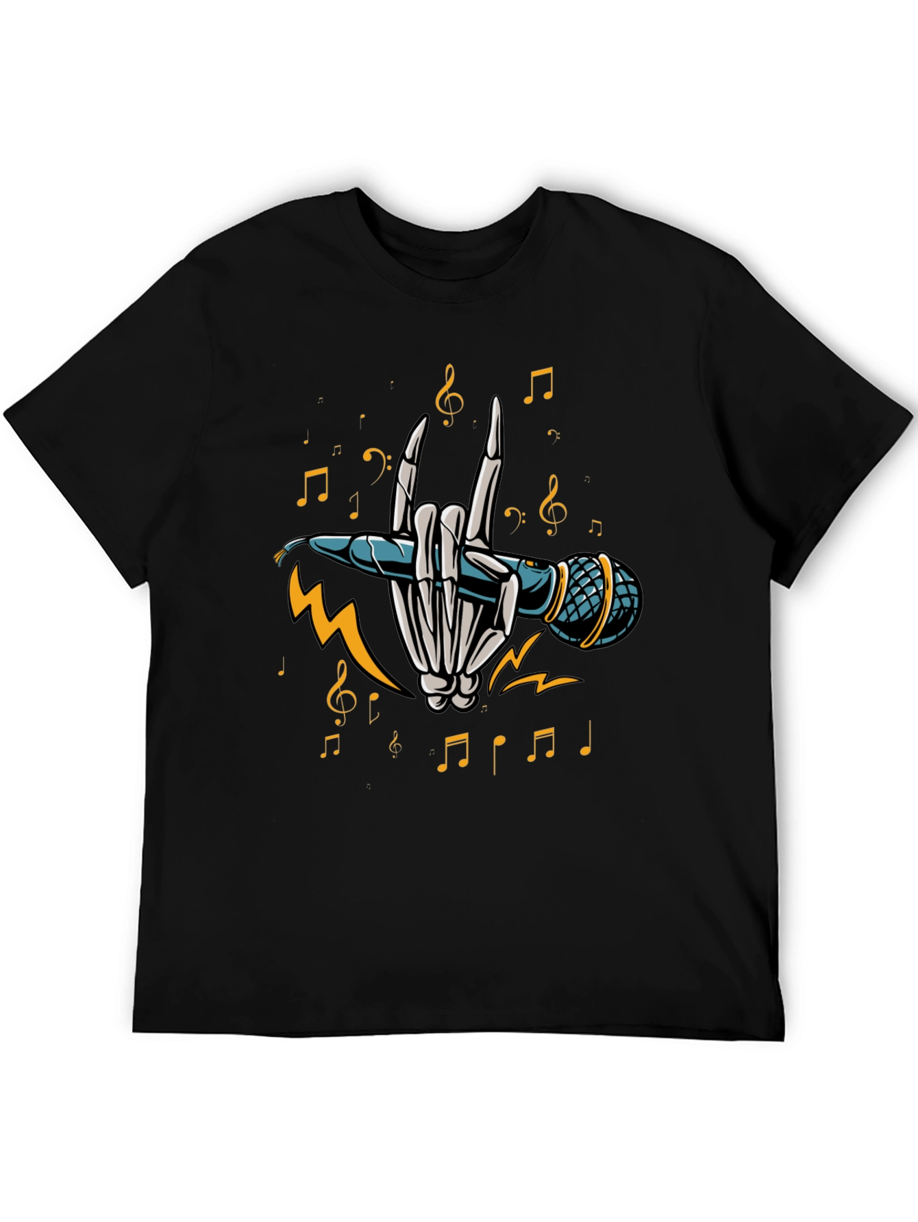 Rock On Skeleton Hand Holding Microphone T-Shirt