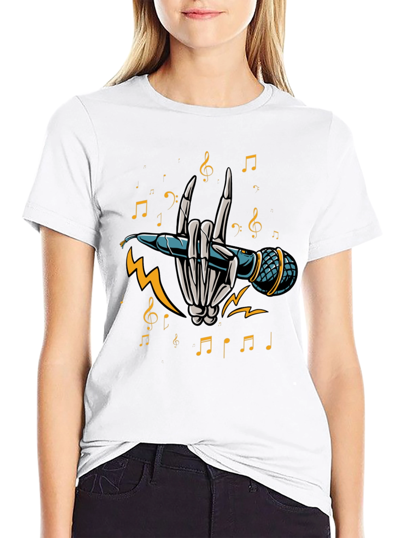 Rock On Skeleton Hand Holding Microphone T-Shirt