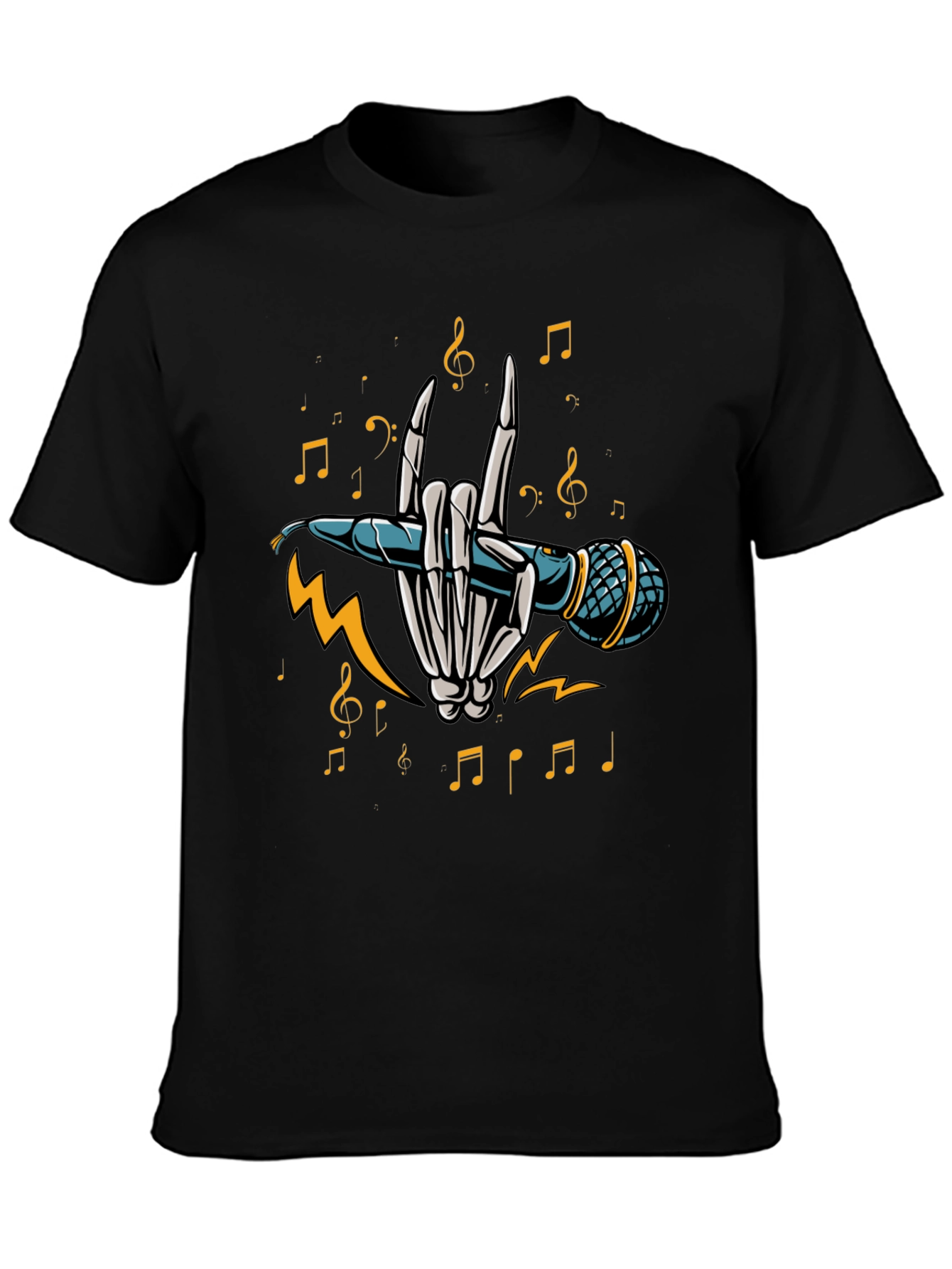 Rock On Skeleton Hand Holding Microphone T-Shirt