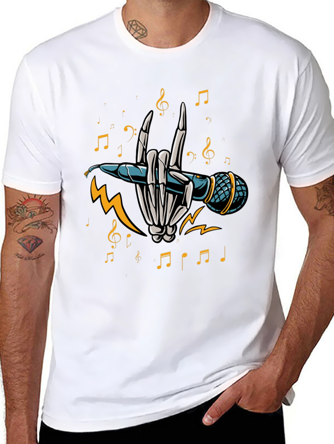 Rock On Skeleton Hand Holding Microphone T-Shirt