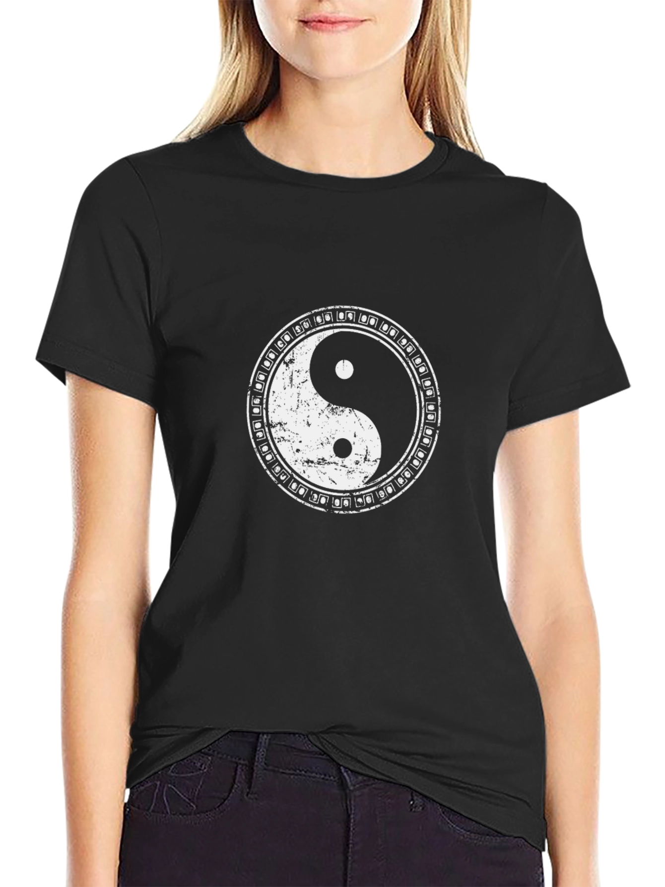 Yin Yang Symbol Graphic Black T-Shirt