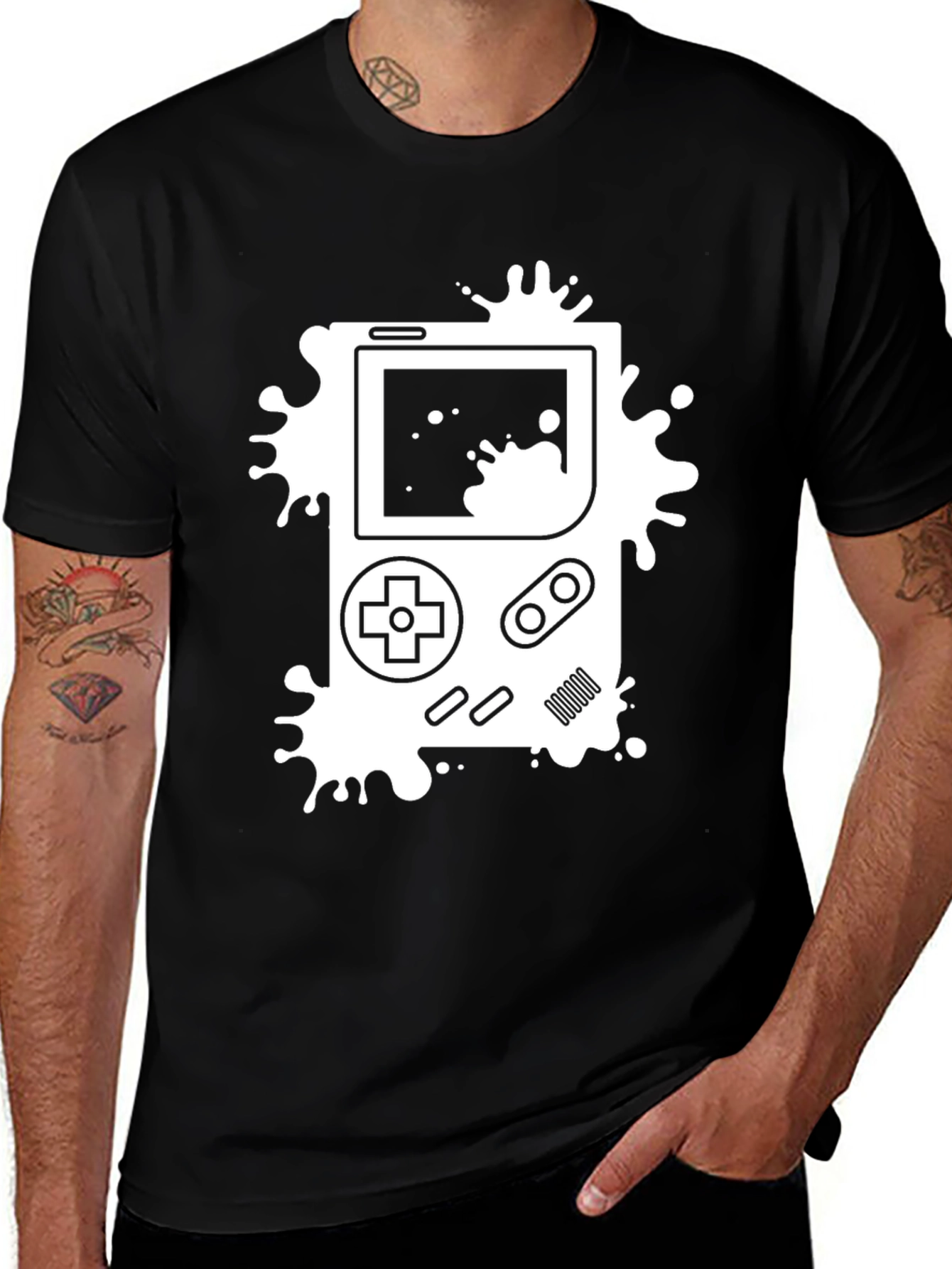 Retro Game Console Splatter T-Shirt - Black