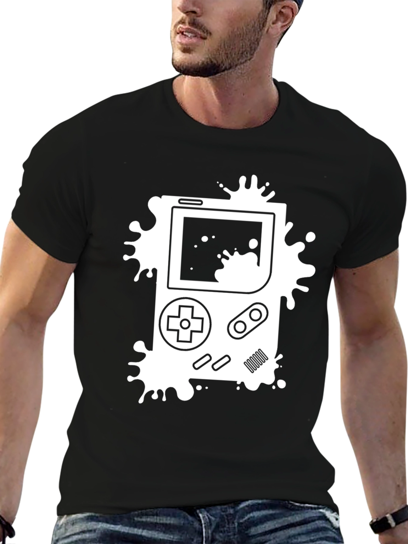Retro Game Console Splatter T-Shirt - Black