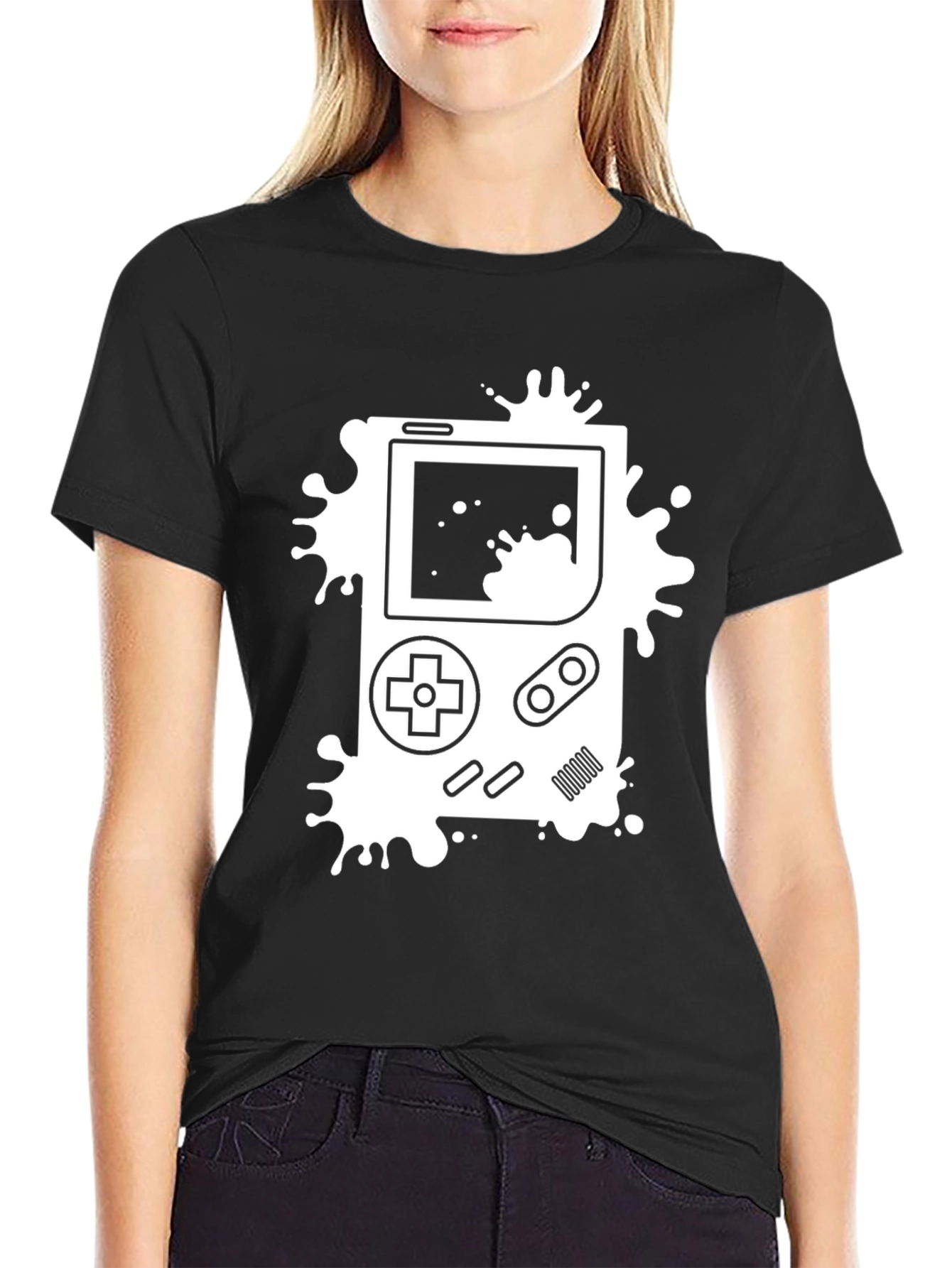 Retro Game Console Splatter T-Shirt - Black