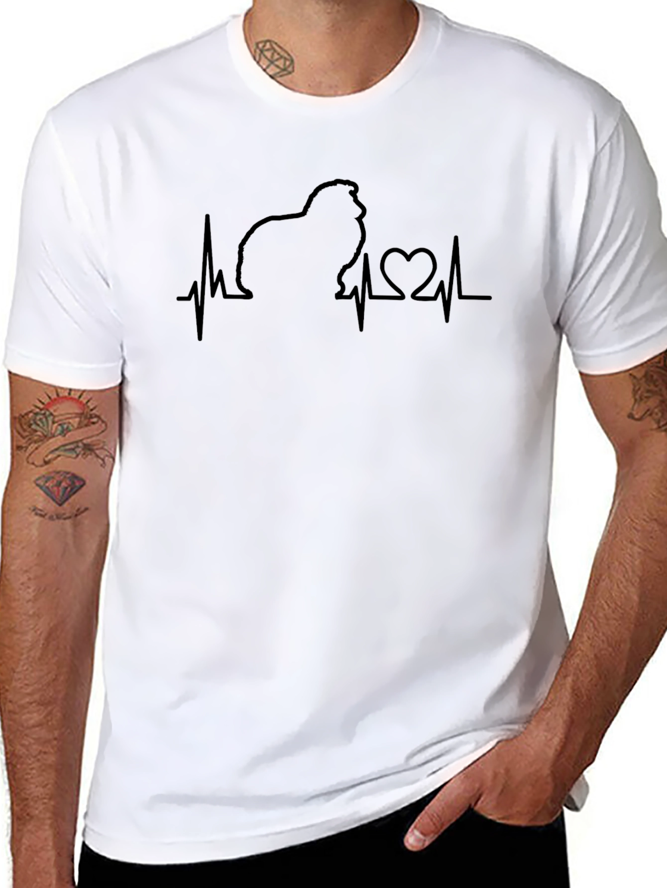Dog Heartbeat T-Shirt - Mens Black Crew Neck Tee