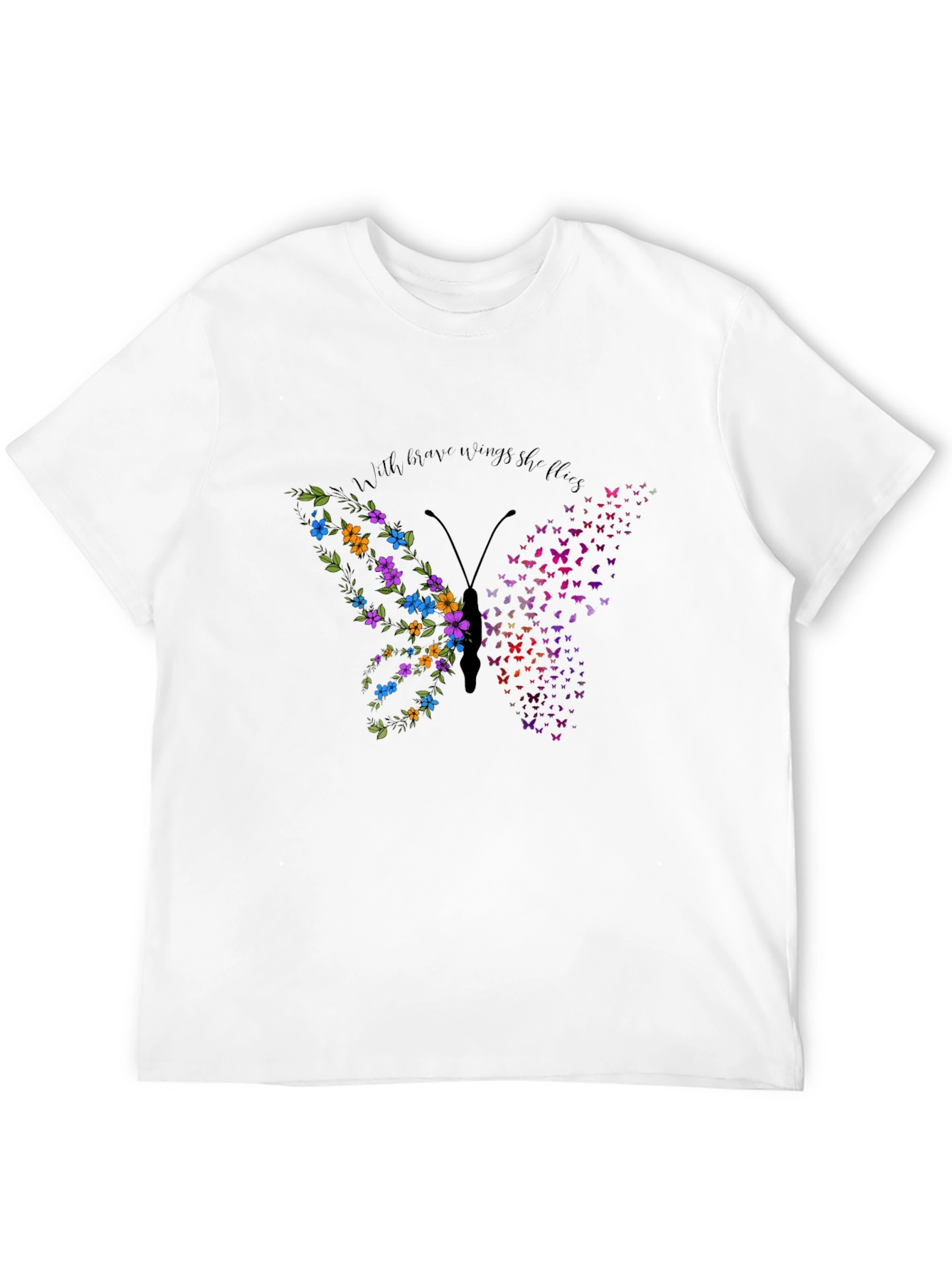 Butterfly Flower Graphic Mens Black T-Shirt