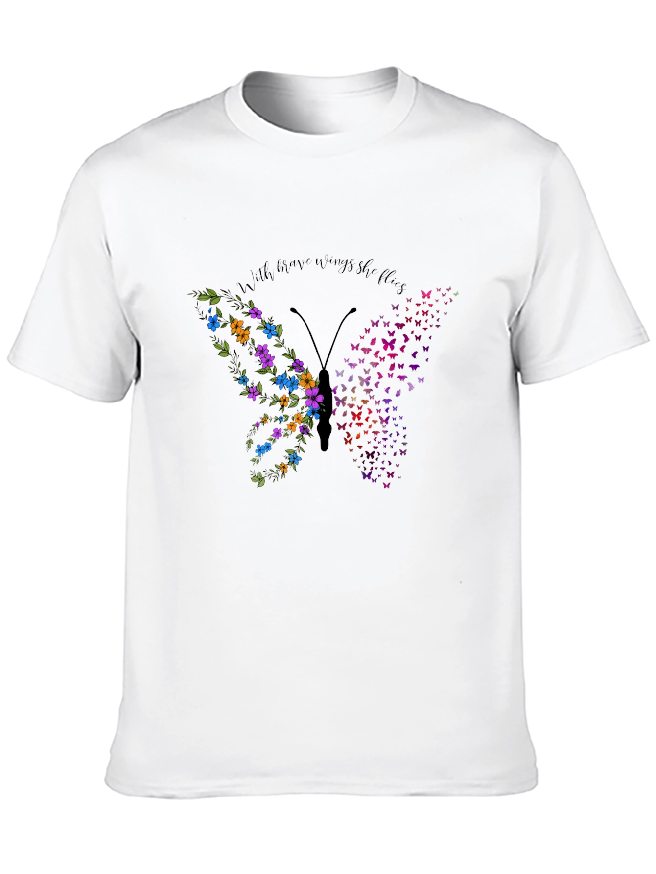 Butterfly Flower Graphic Mens Black T-Shirt