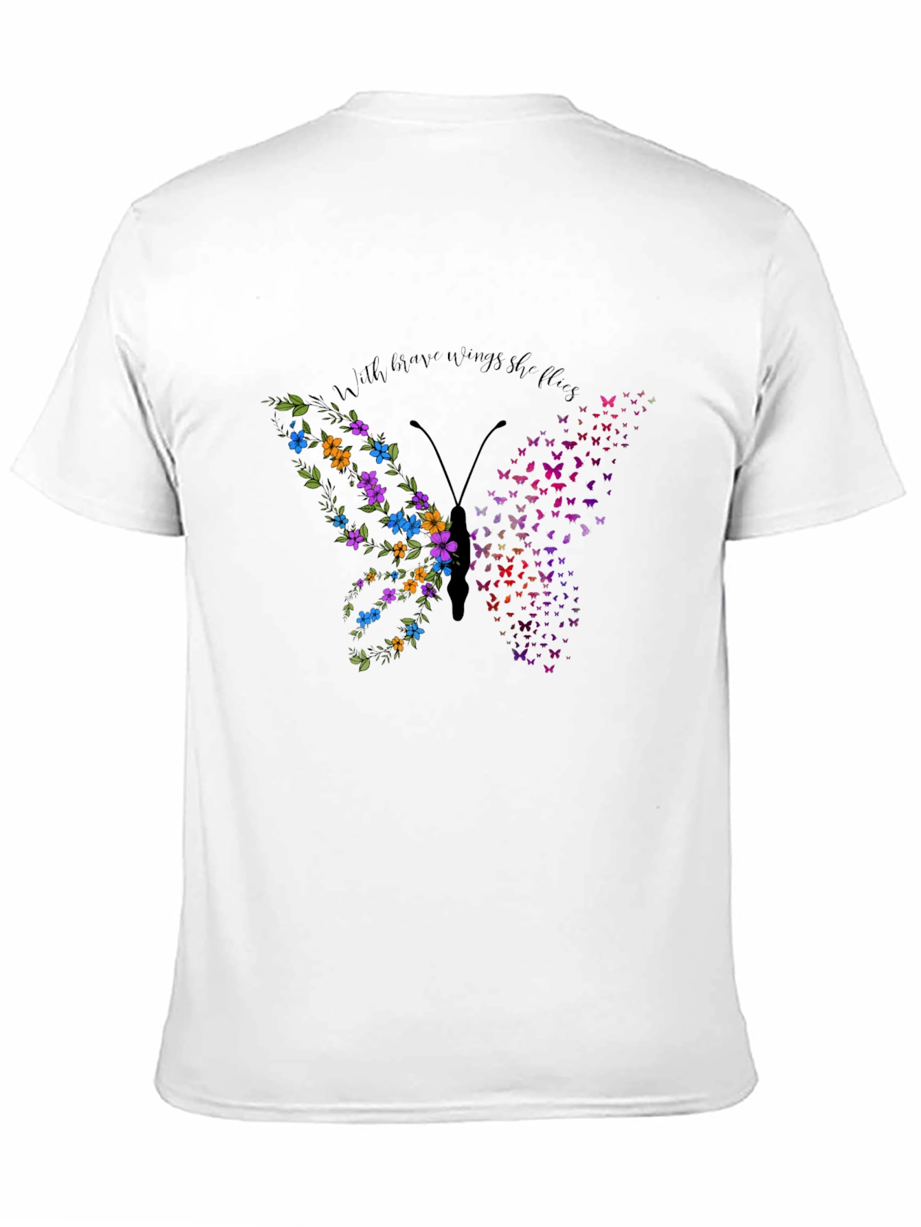 Butterfly Flower Graphic Mens Black T-Shirt