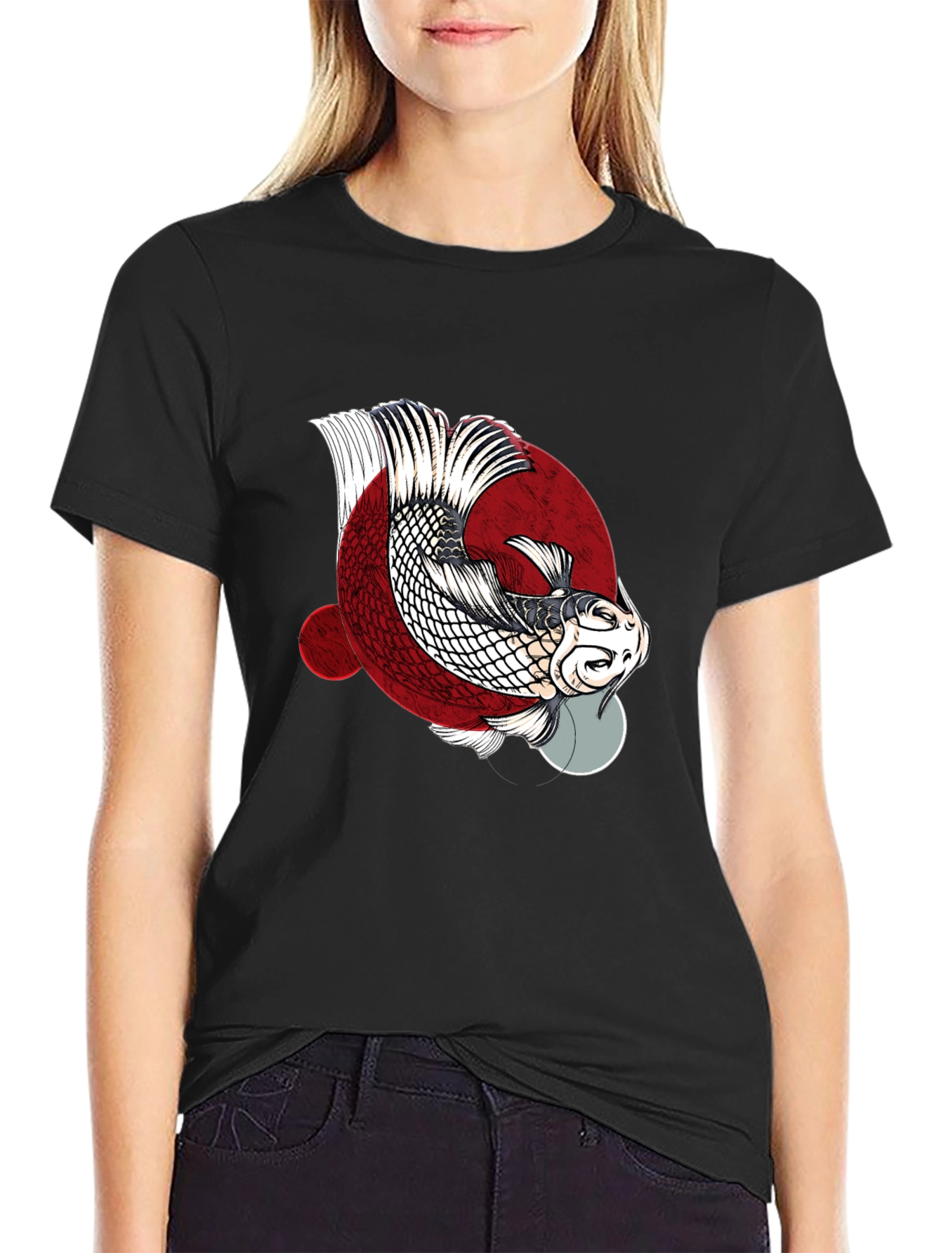Koi Fish Graphic Print Crew Neck T-Shirt