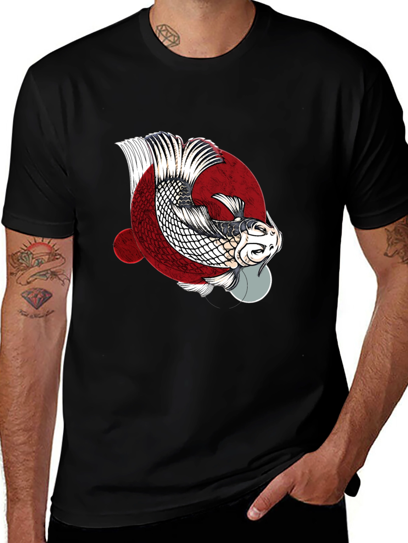 Koi Fish Graphic Print Crew Neck T-Shirt