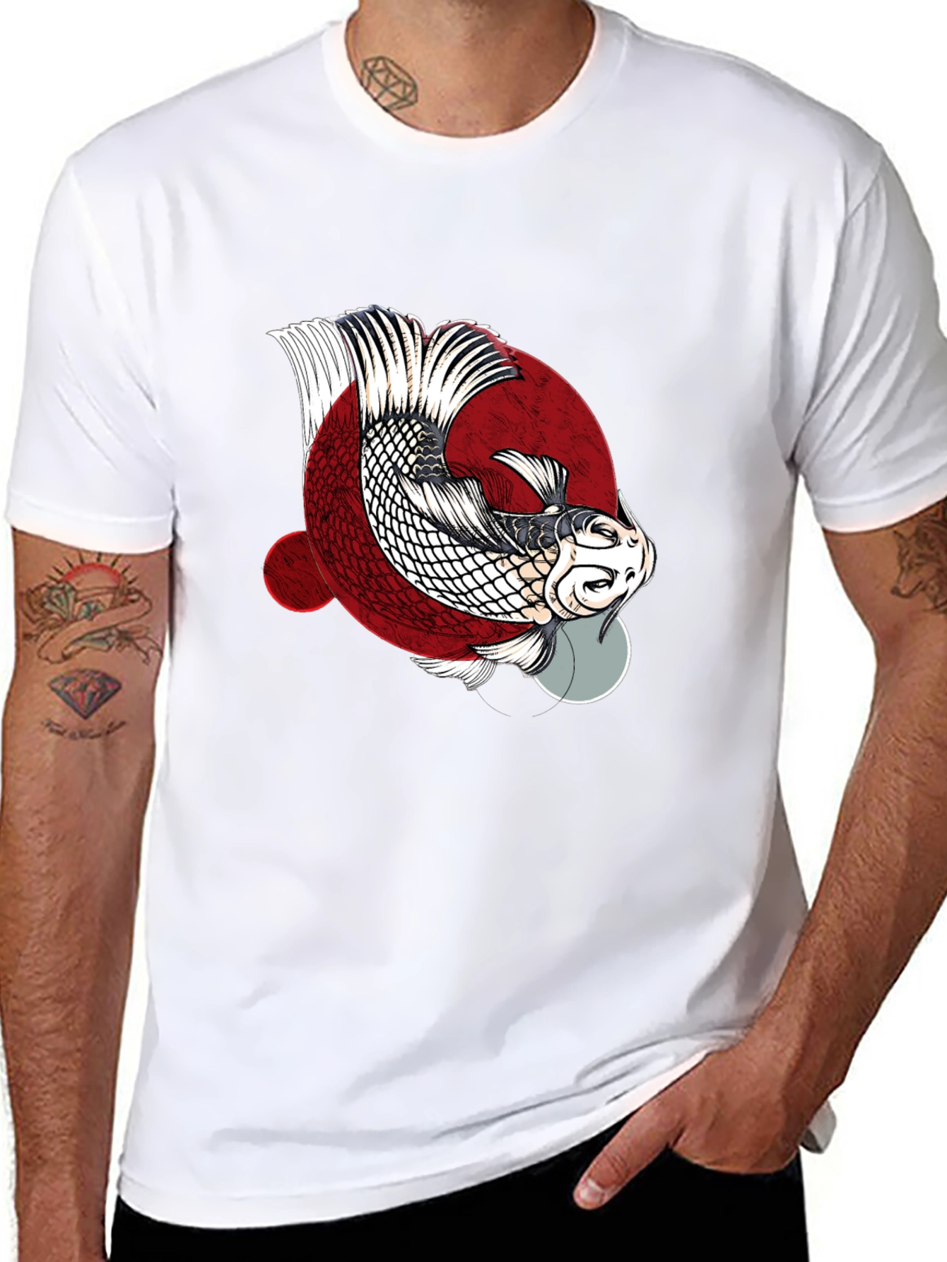 Koi Fish Graphic Print Crew Neck T-Shirt