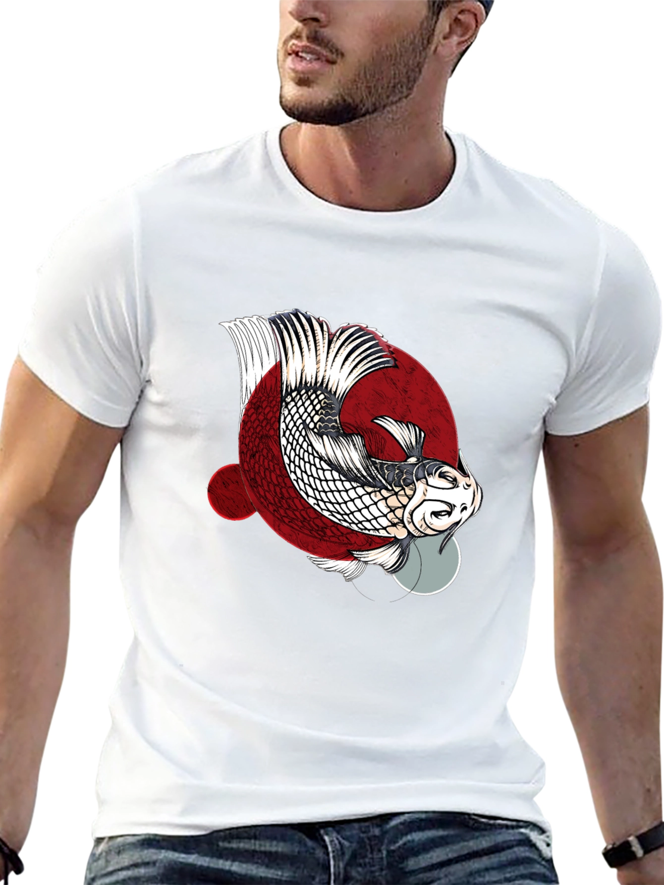 Koi Fish Graphic Print Crew Neck T-Shirt