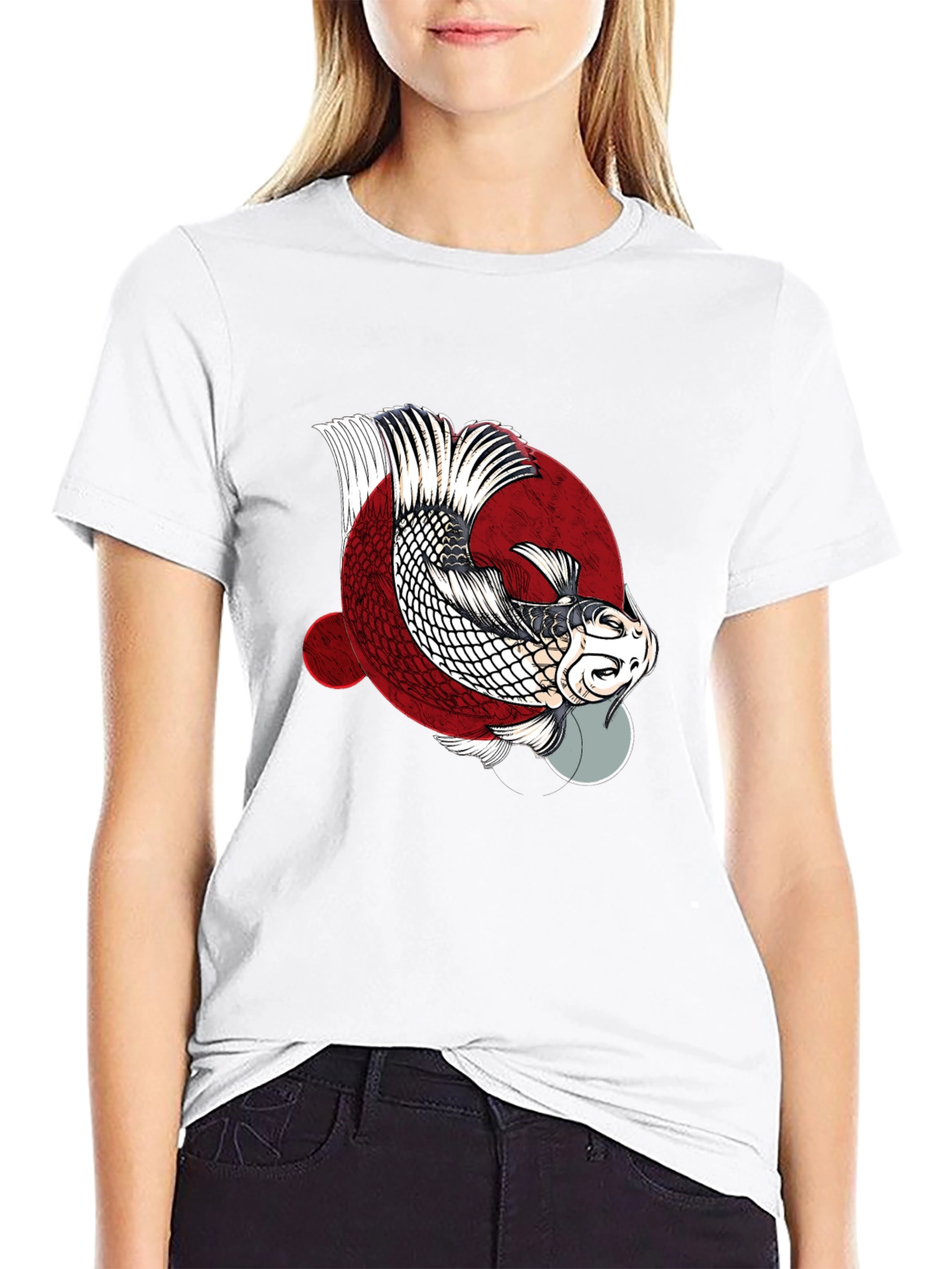 Koi Fish Graphic Print Crew Neck T-Shirt
