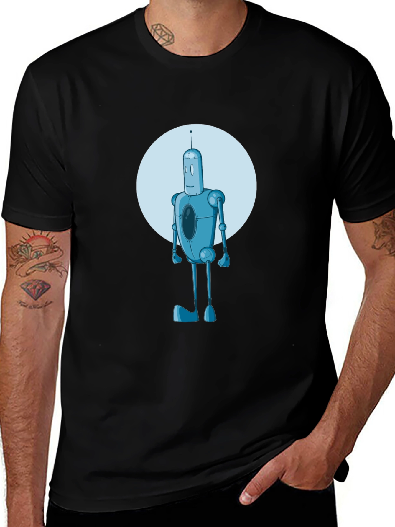 Robot Graphic Print Black Tee