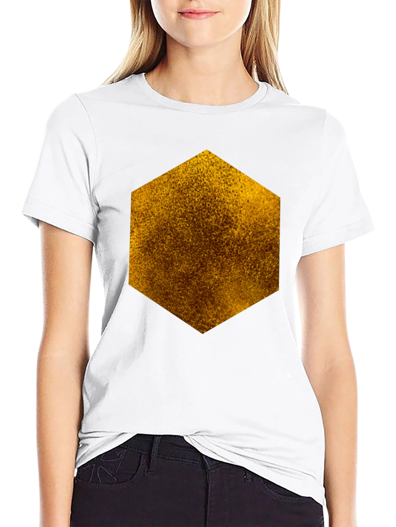 Textured Hexagon Graphic Tee - Black Cotton Casual