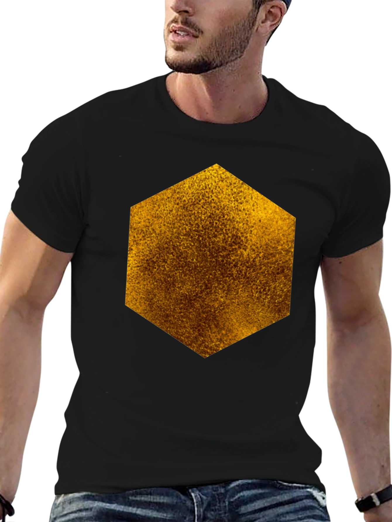 Textured Hexagon Graphic Tee - Black Cotton Casual